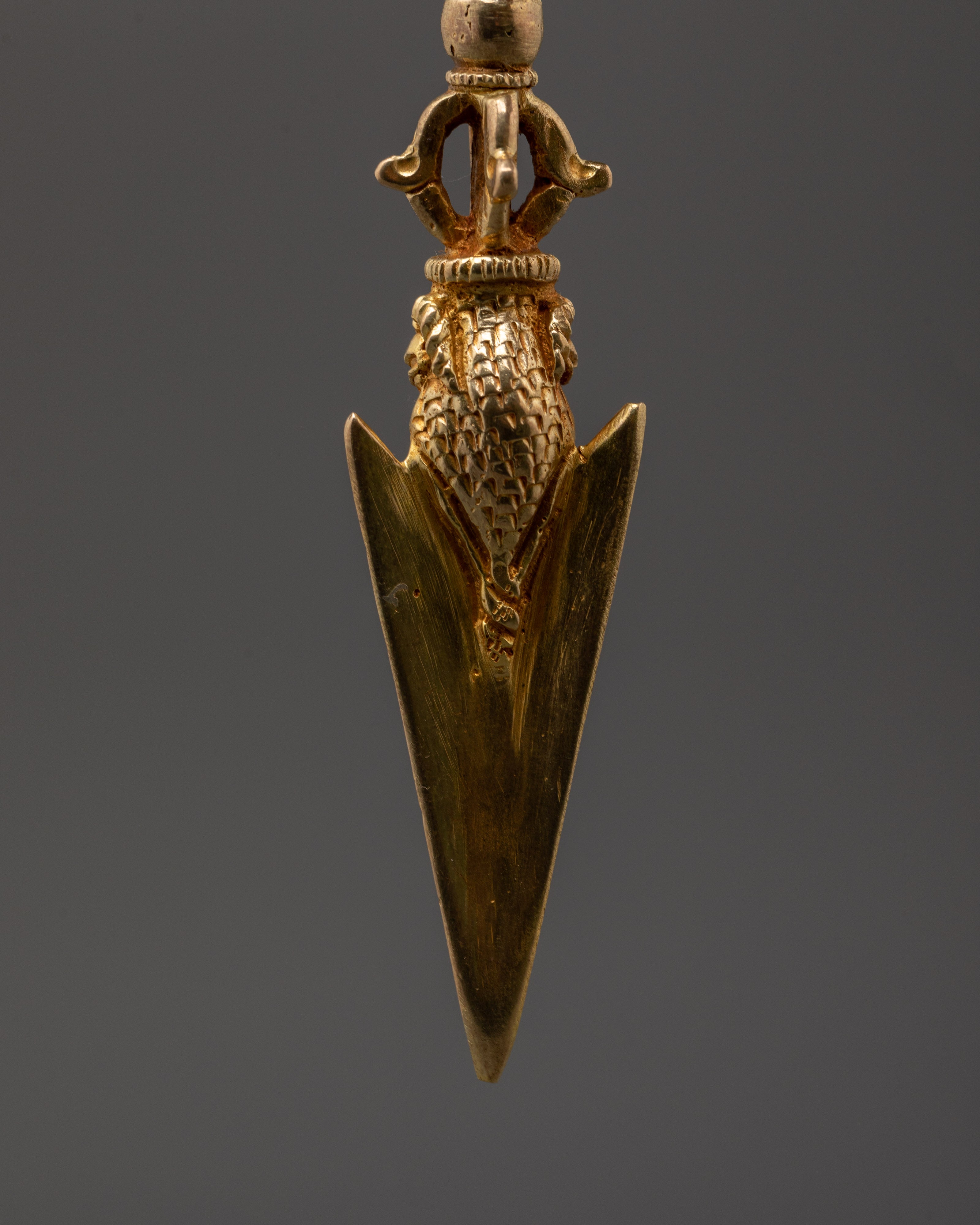Tibetan Shrine Ritual Dagger Phurba | Gold Plated Copper Vajrayana Shrine Tool
