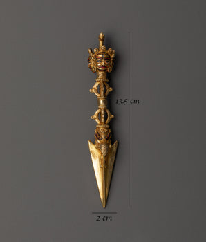 Tibetan Shrine Ritual Dagger Phurba | Gold Plated Copper Vajrayana Shrine Tool