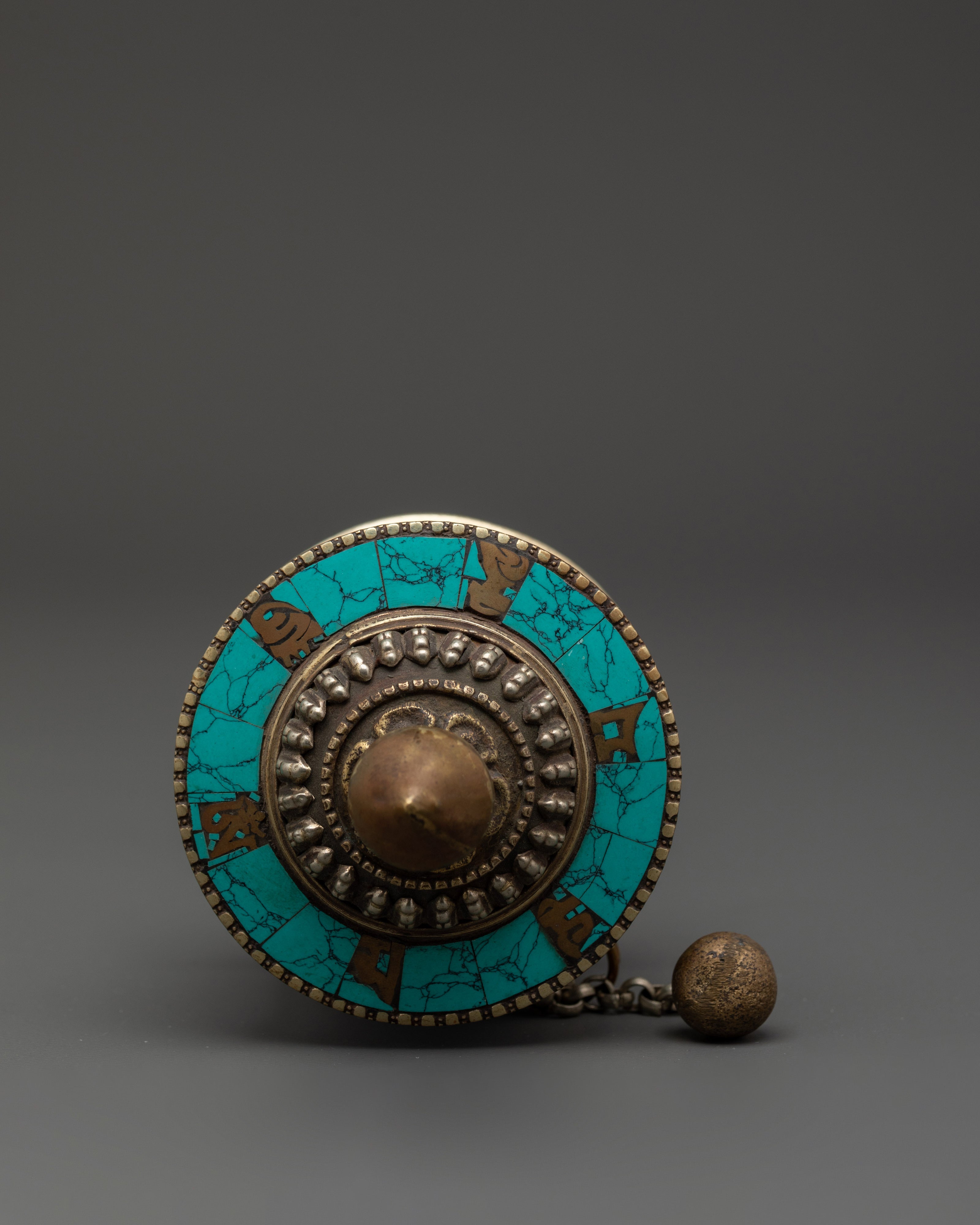 Tibetan Coral Mantra Wheel | Handheld Copper Prayer Wheel