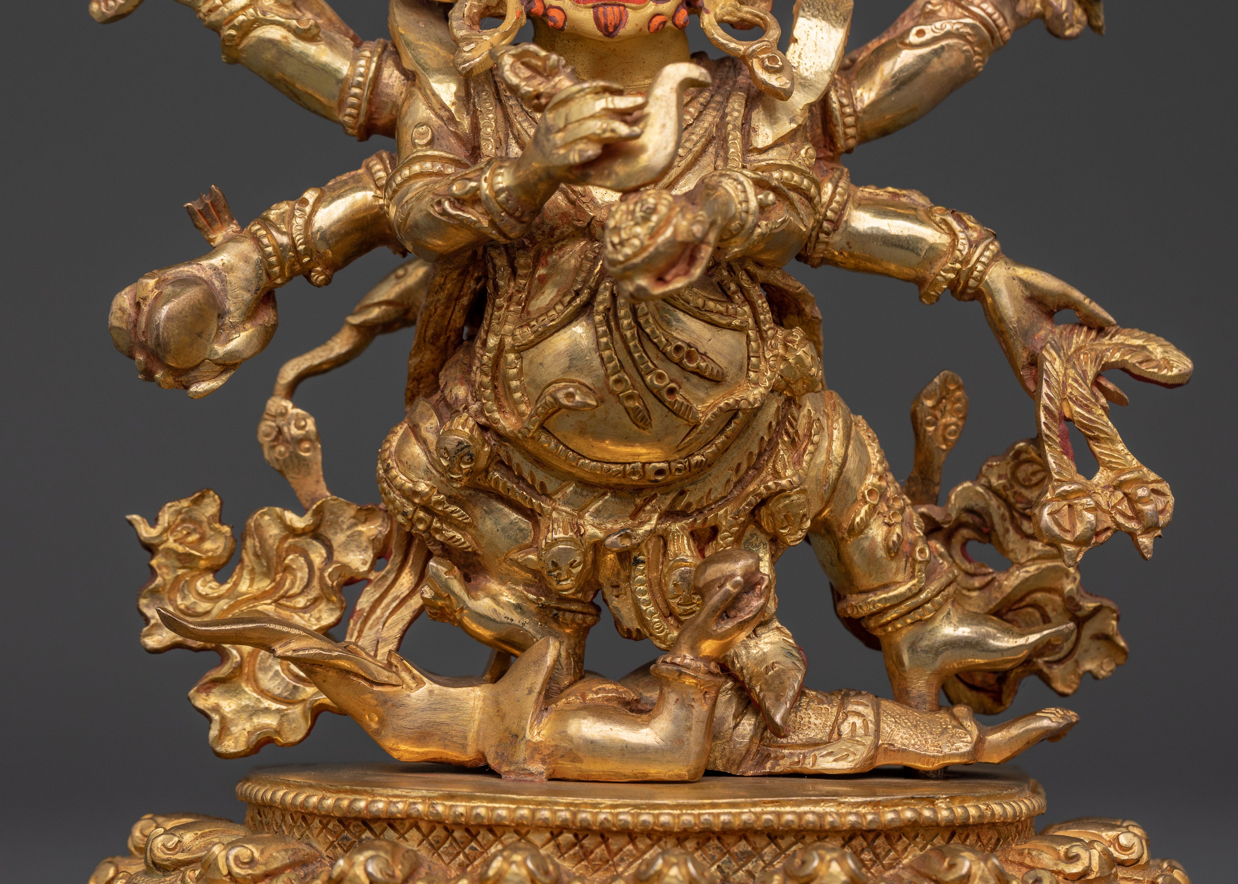 Handmade Six Armed Mahakala Deity Statue | Buddhist Sculpture of Wrathful Deity