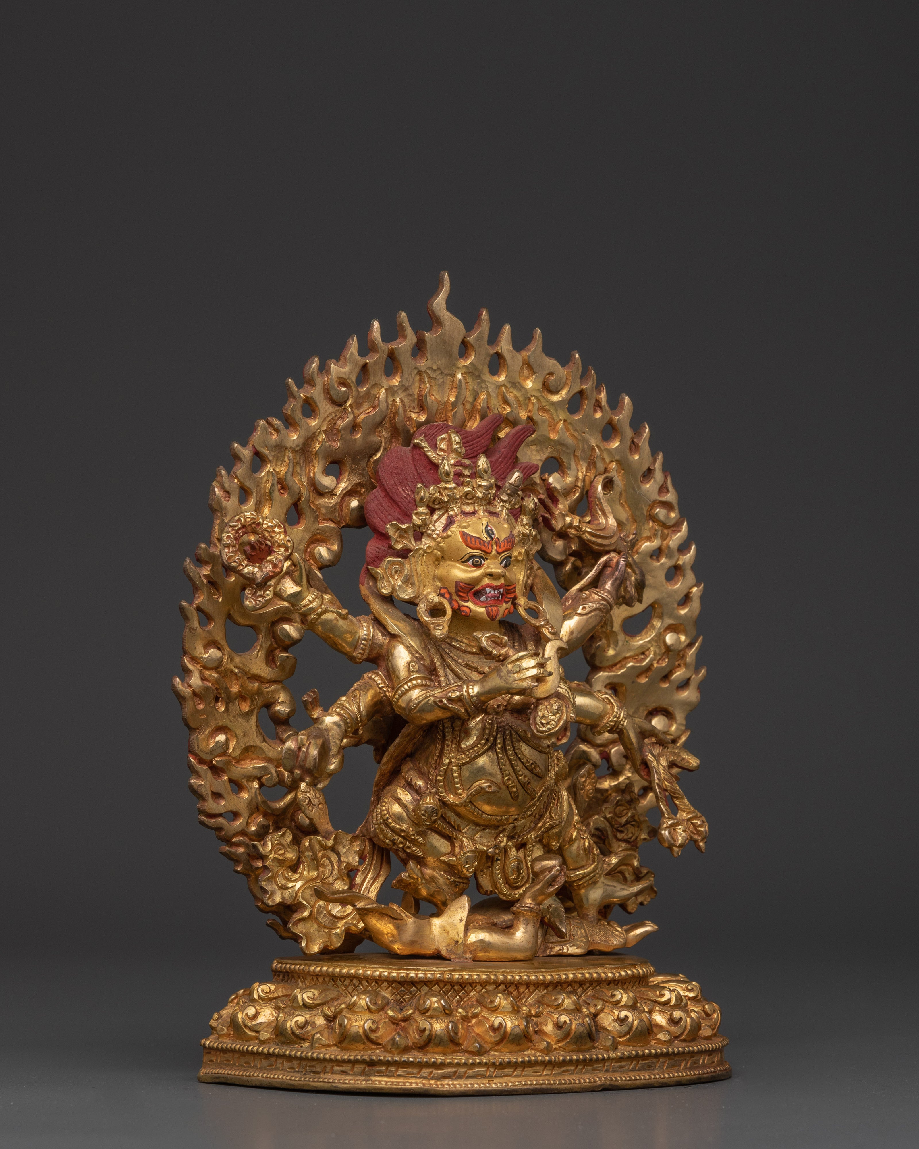 Handmade Six Armed Mahakala Deity Statue | Buddhist Sculpture of Wrathful Deity