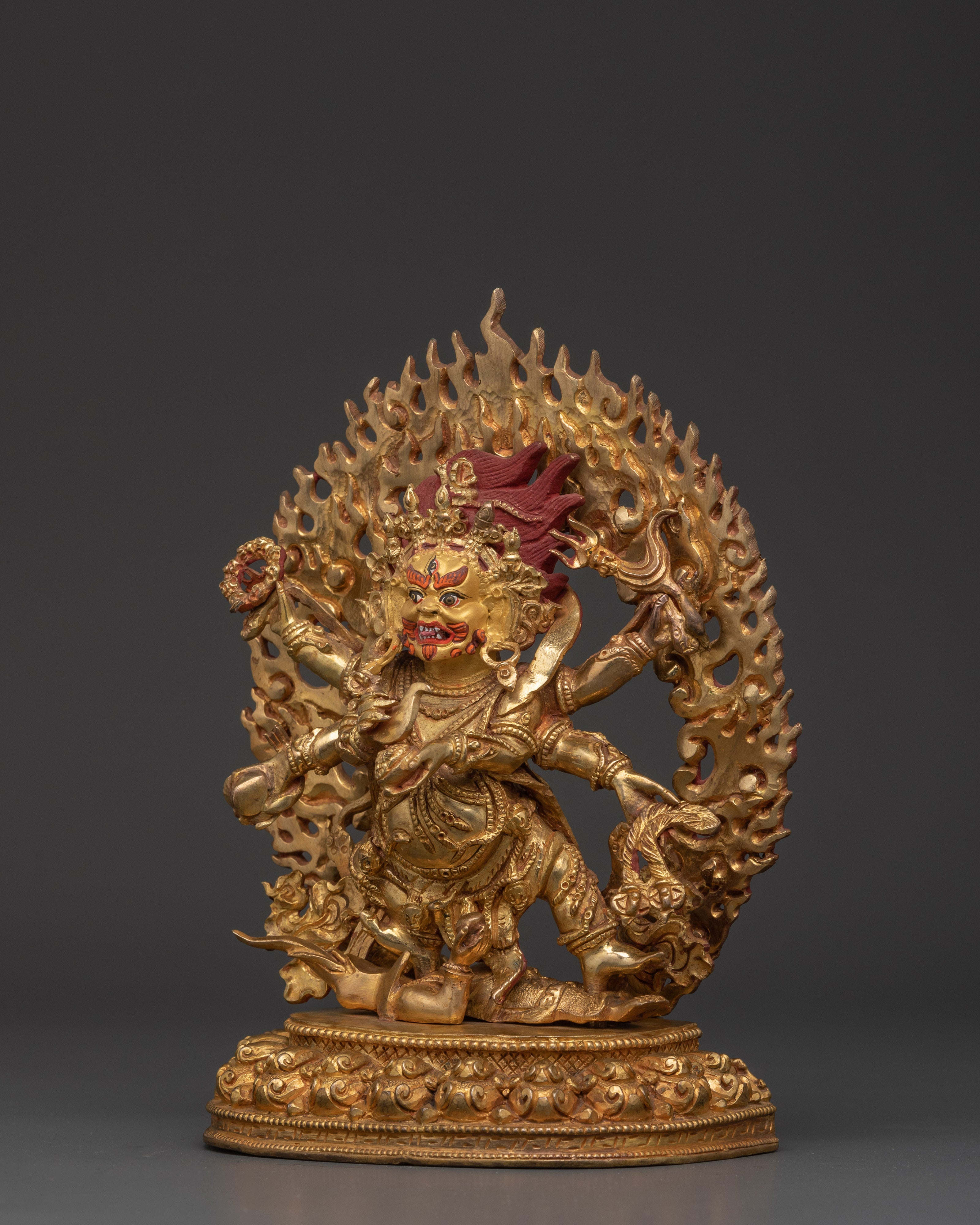 Handmade Six Armed Mahakala Deity Statue | Buddhist Sculpture of Wrathful Deity