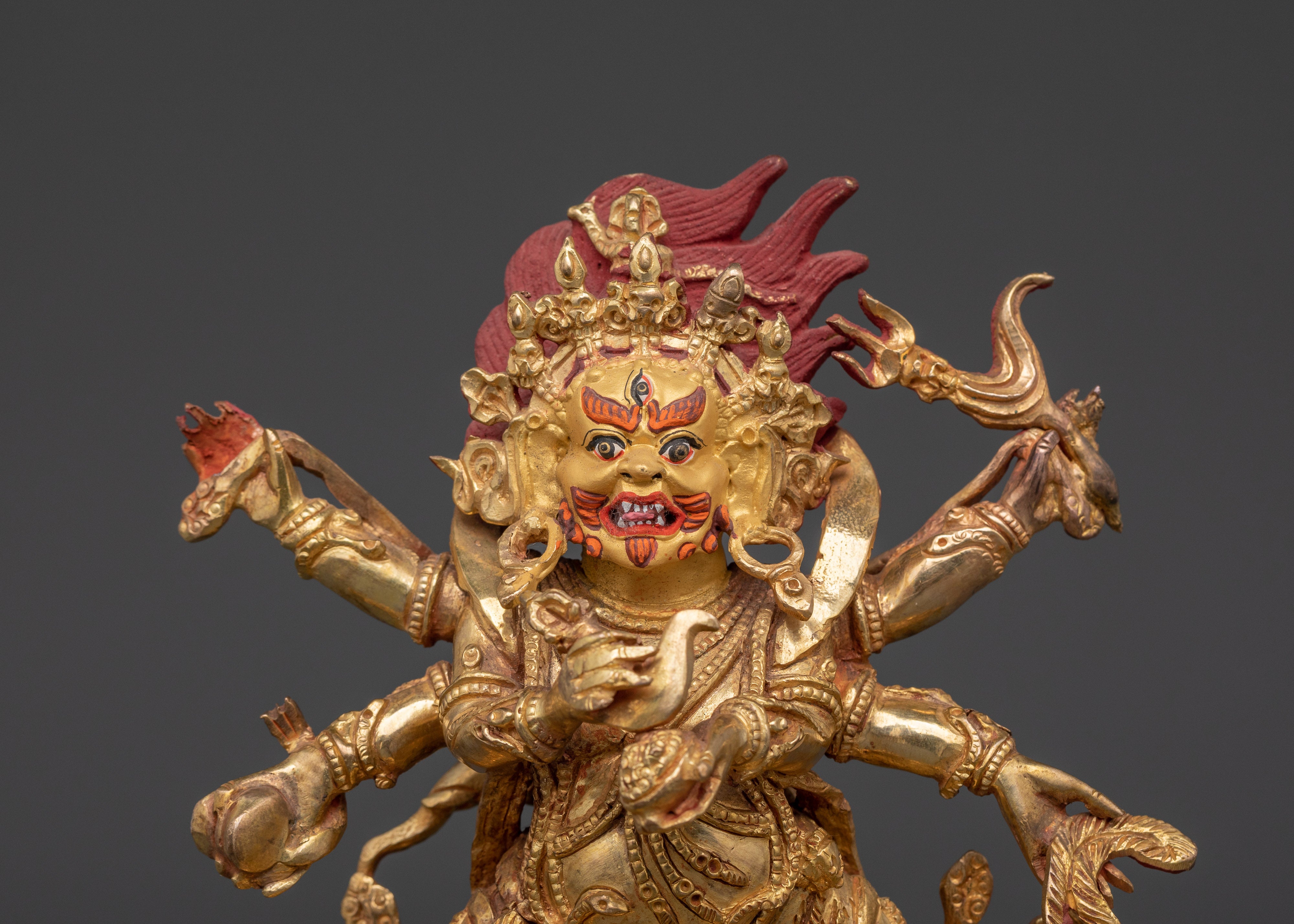 Handmade Six Armed Mahakala Deity Statue | Buddhist Sculpture of Wrathful Deity