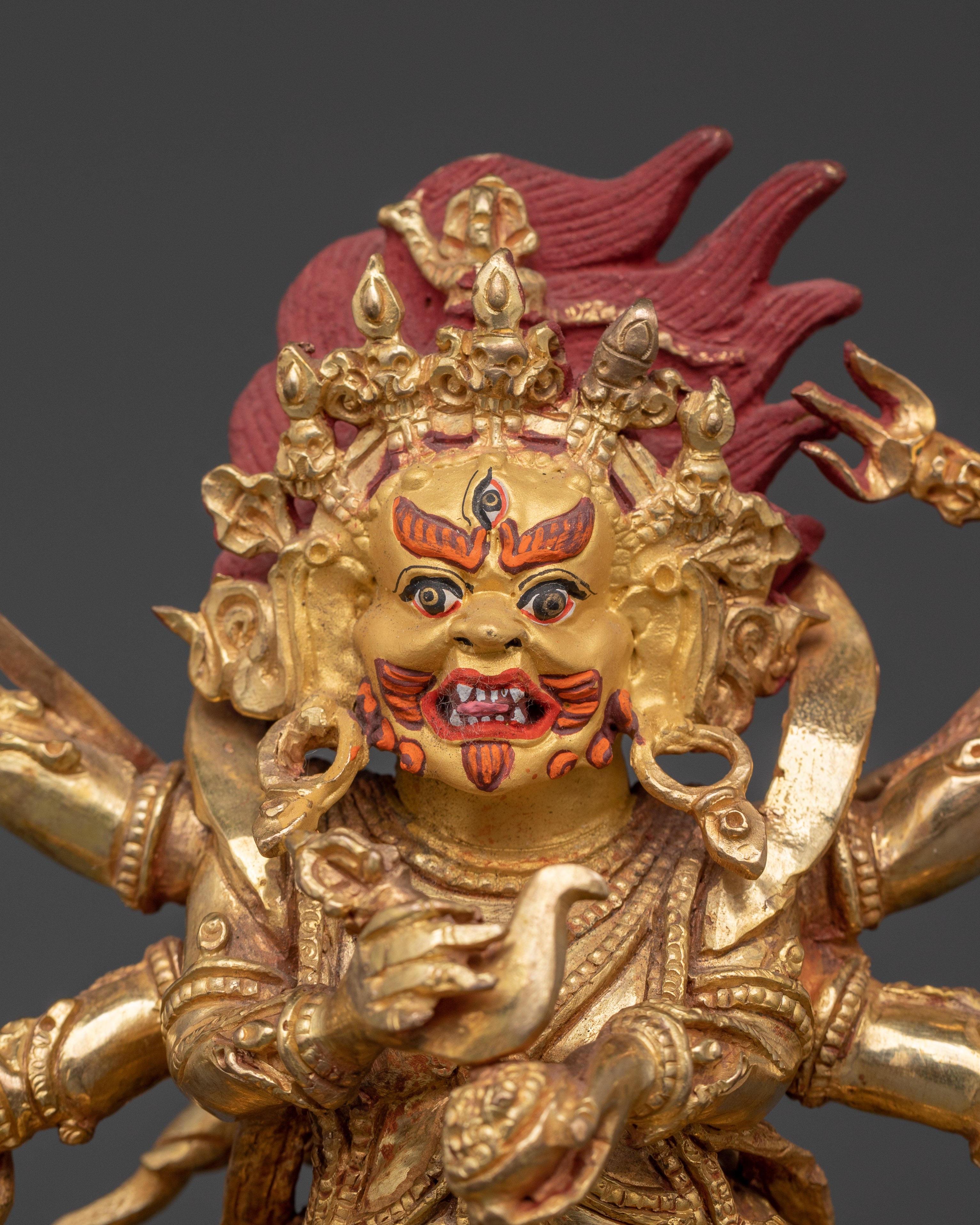 Handmade Six Armed Mahakala Deity Statue | Buddhist Sculpture of Wrathful Deity