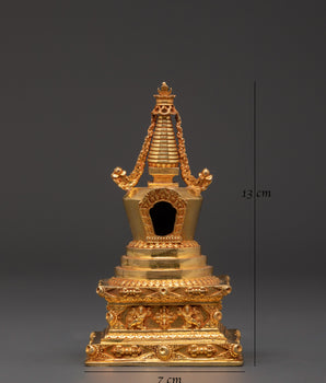 Sacred Spiritual Copper Stupa | Handcrafted Gold Plated Tibetan Buddhist Statue