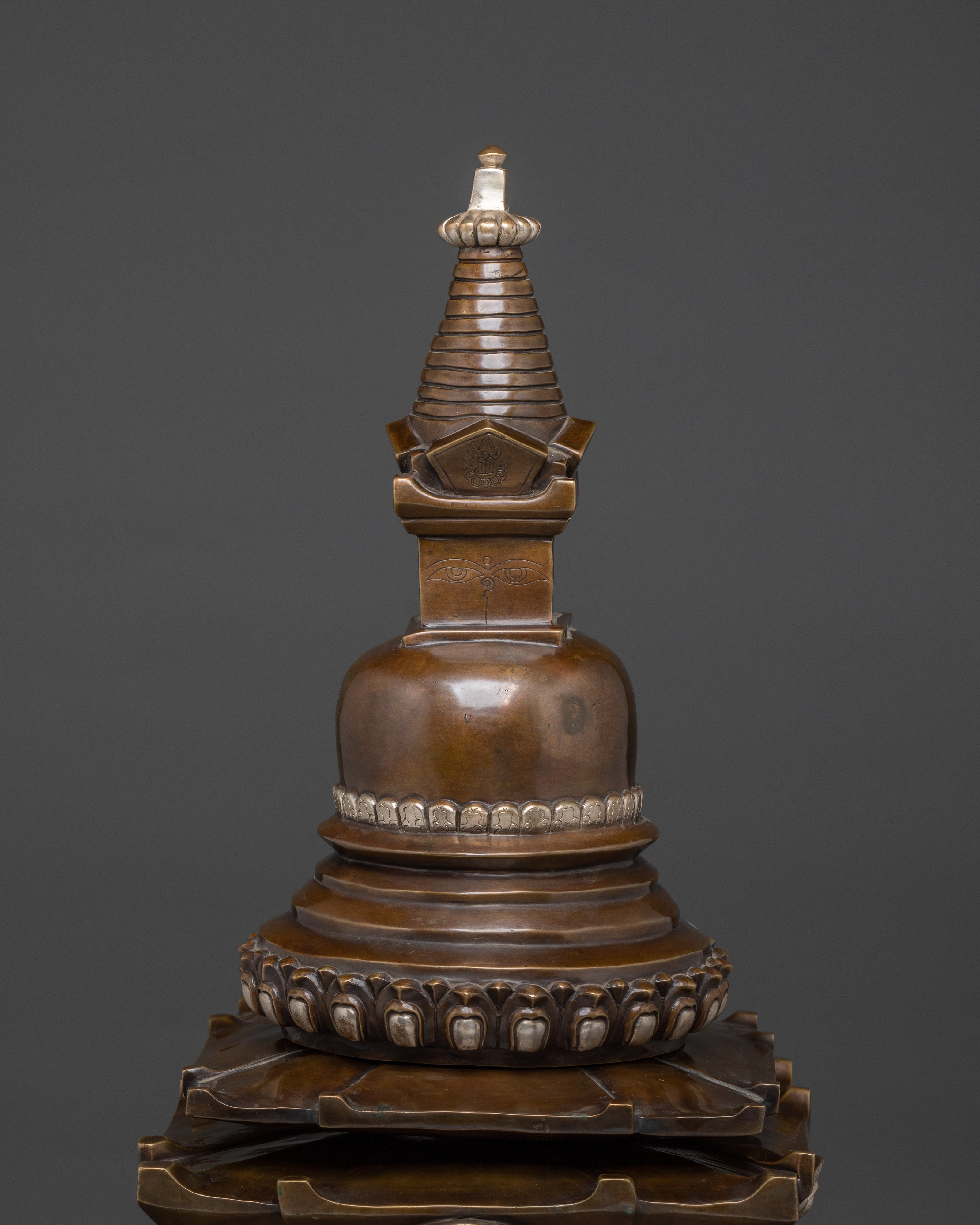 Large Oxidized Copper Stupa | Buddha Statue for Altar