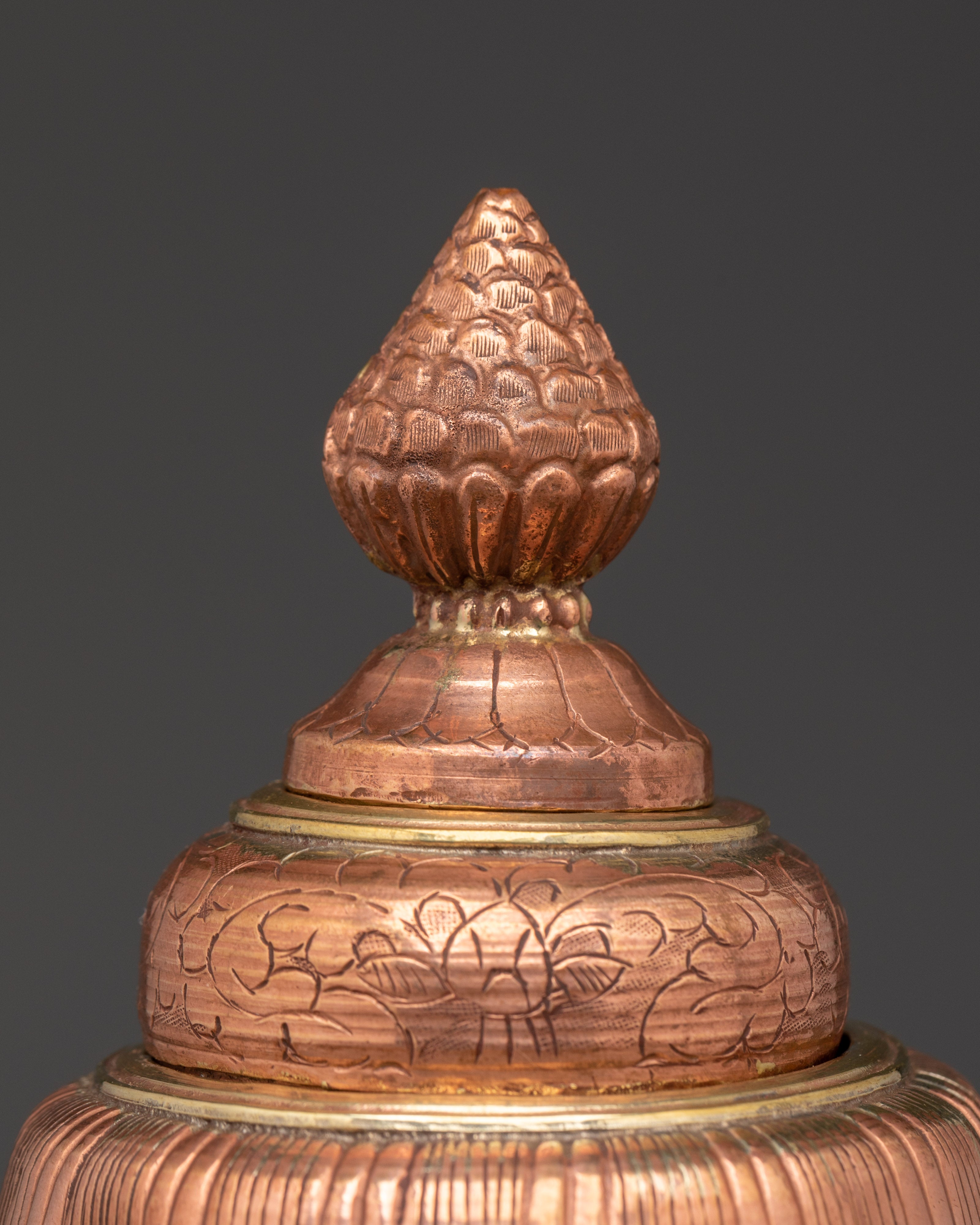 Tibetan Rice Offering Pot | Copper Ritual Vessel with Lid for Altar and Puja