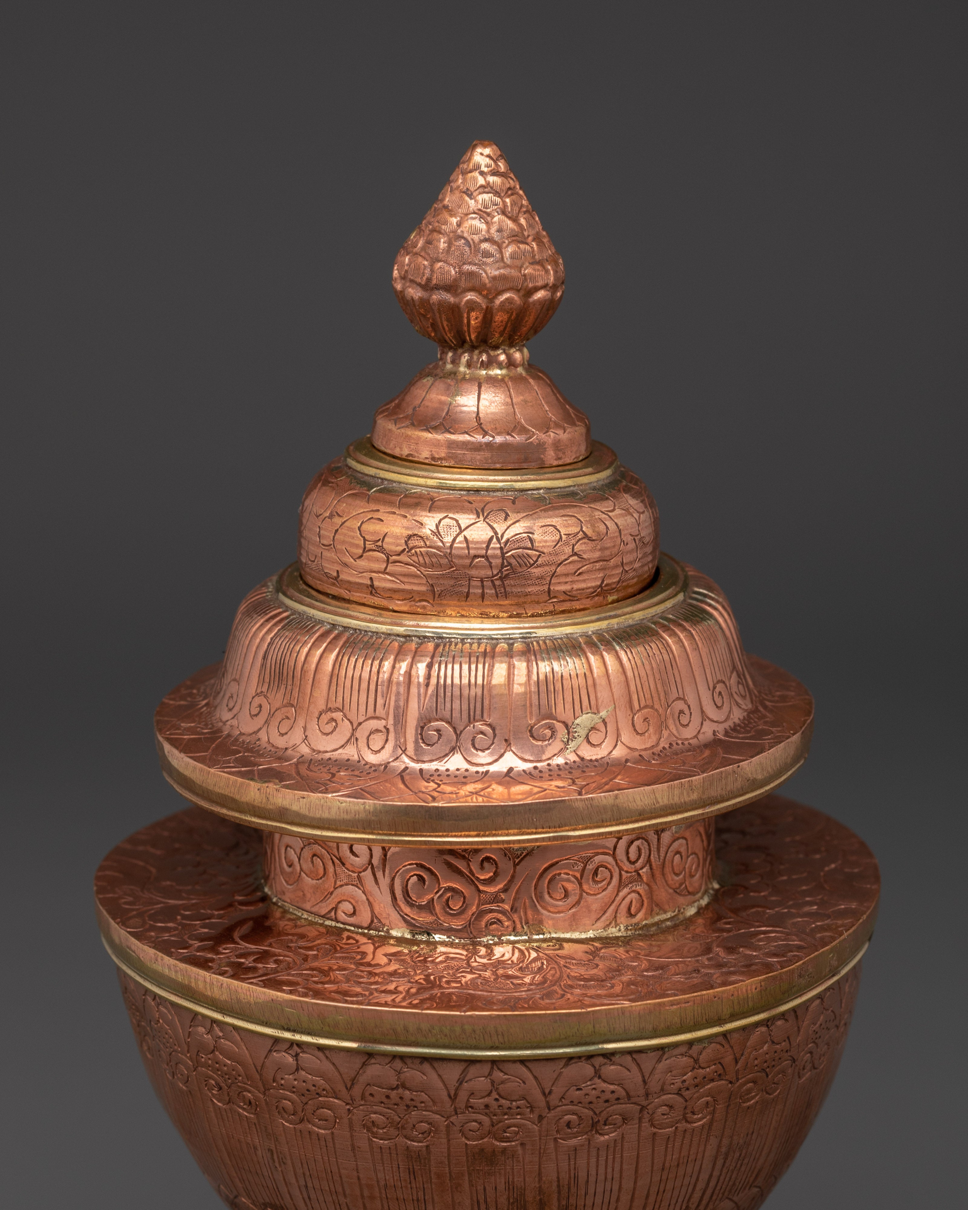 Tibetan Rice Offering Pot | Copper Ritual Vessel with Lid for Altar and Puja