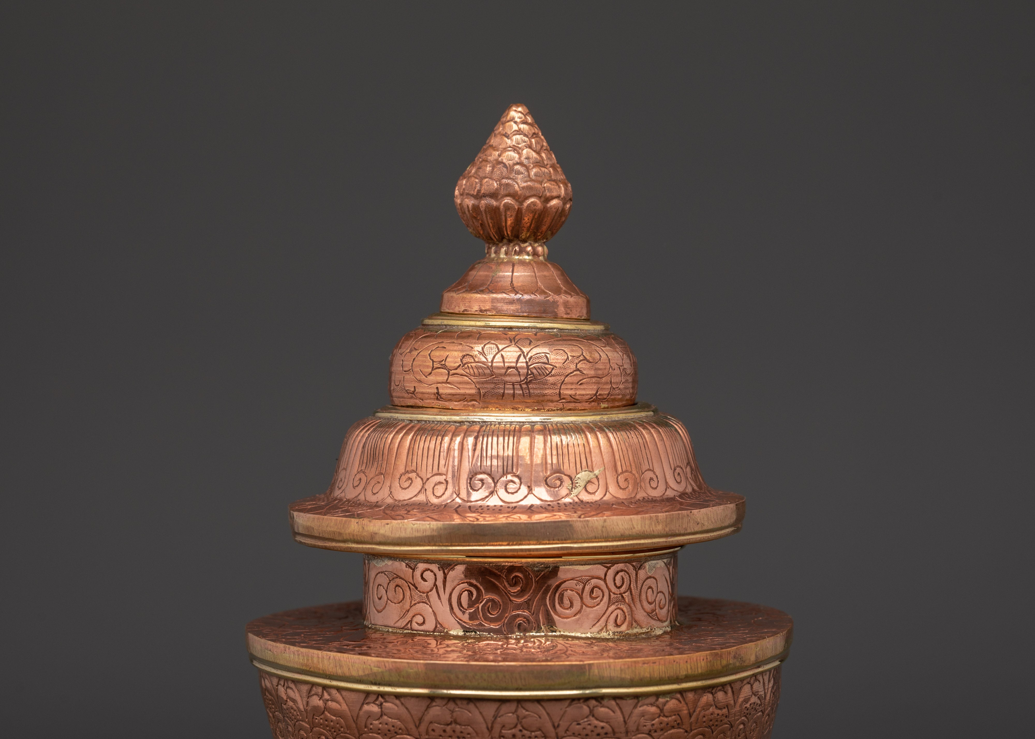 Tibetan Rice Offering Pot | Copper Ritual Vessel with Lid for Altar and Puja