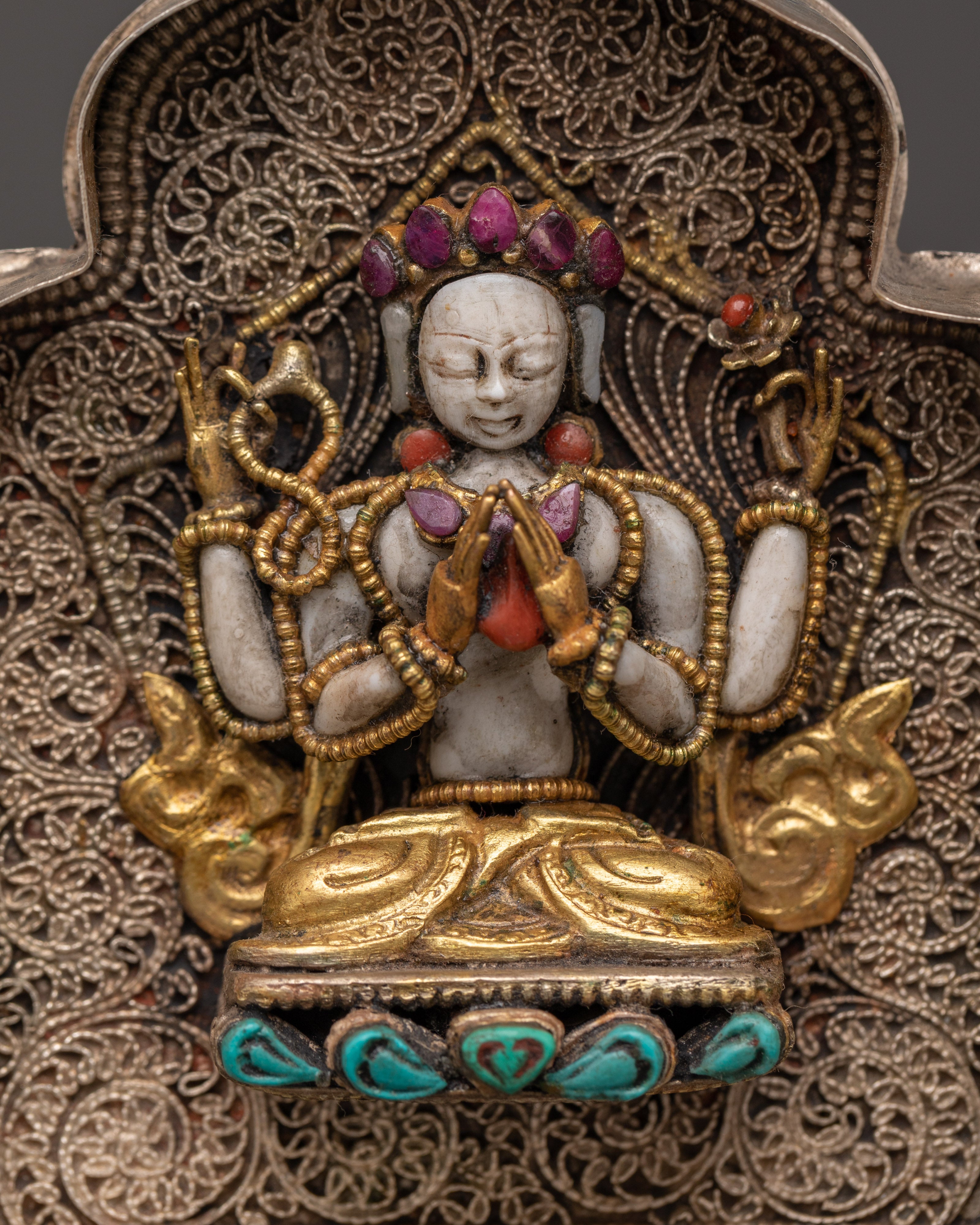 Silver Gold-Plated Ghau Box | Spiritual Shrine Artifact