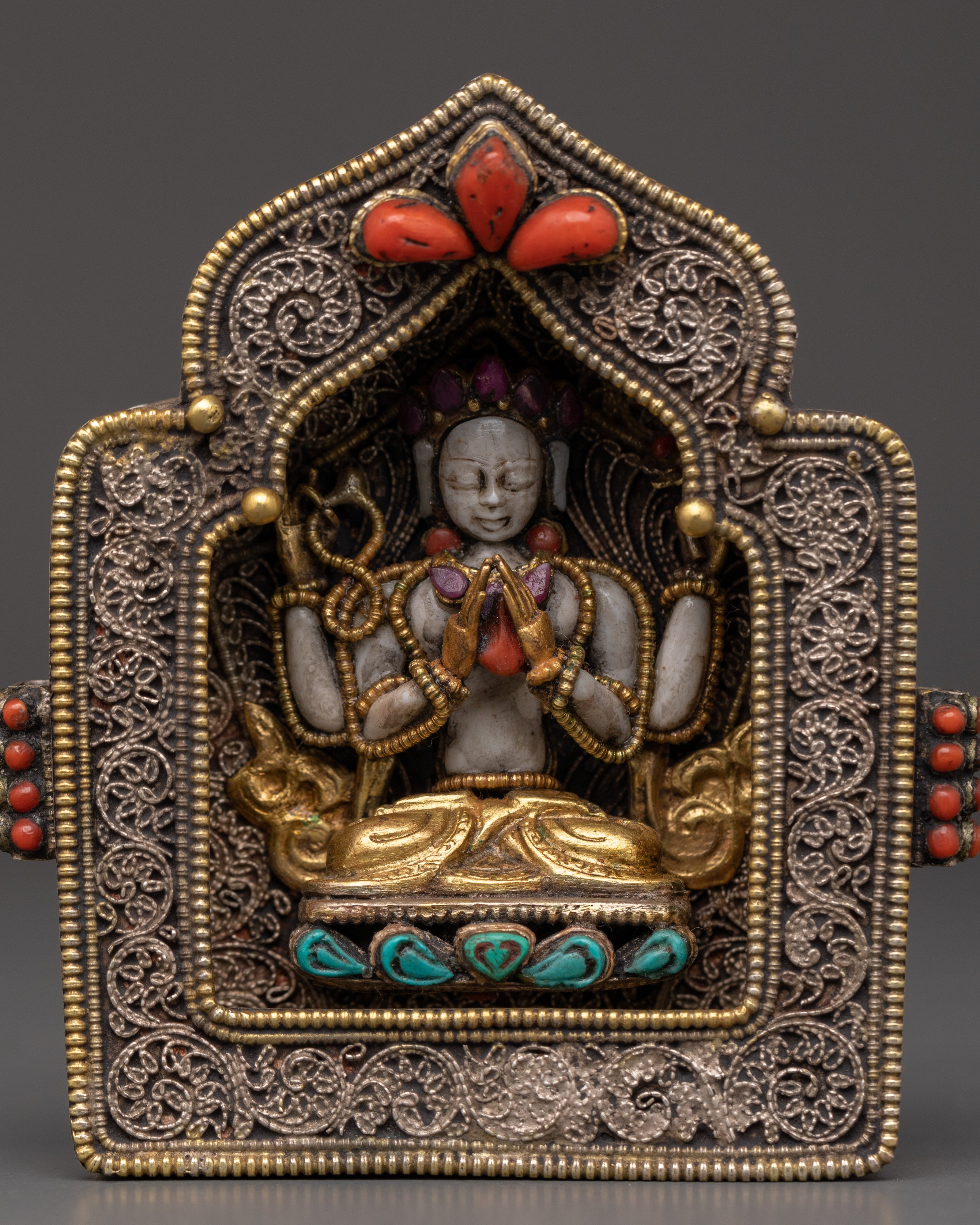 Silver Gold-Plated Ghau Box | Spiritual Shrine Artifact