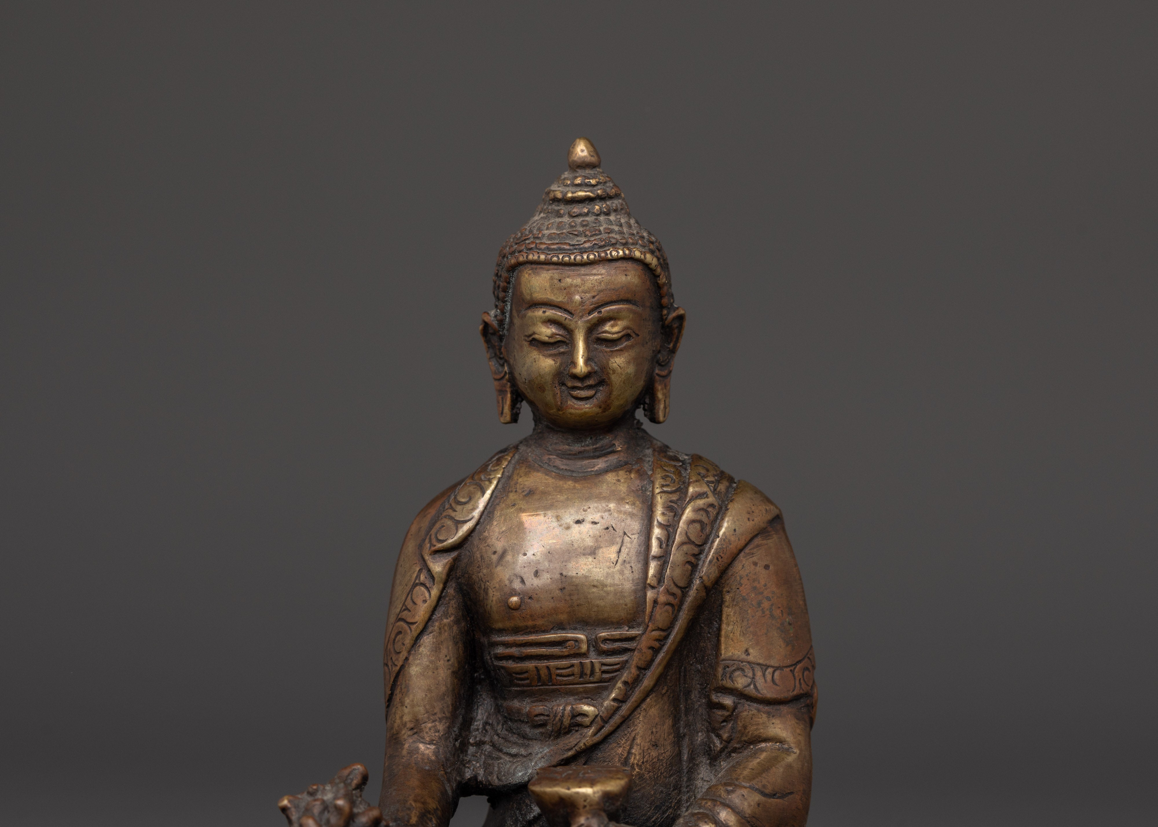 Bhaisajyaguru Brass Statue | Medicine Buddha for Healing Altars