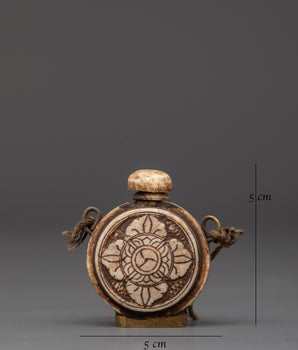 Tibetan Ritual Snuff Bottle in Carved Buffalo Bone