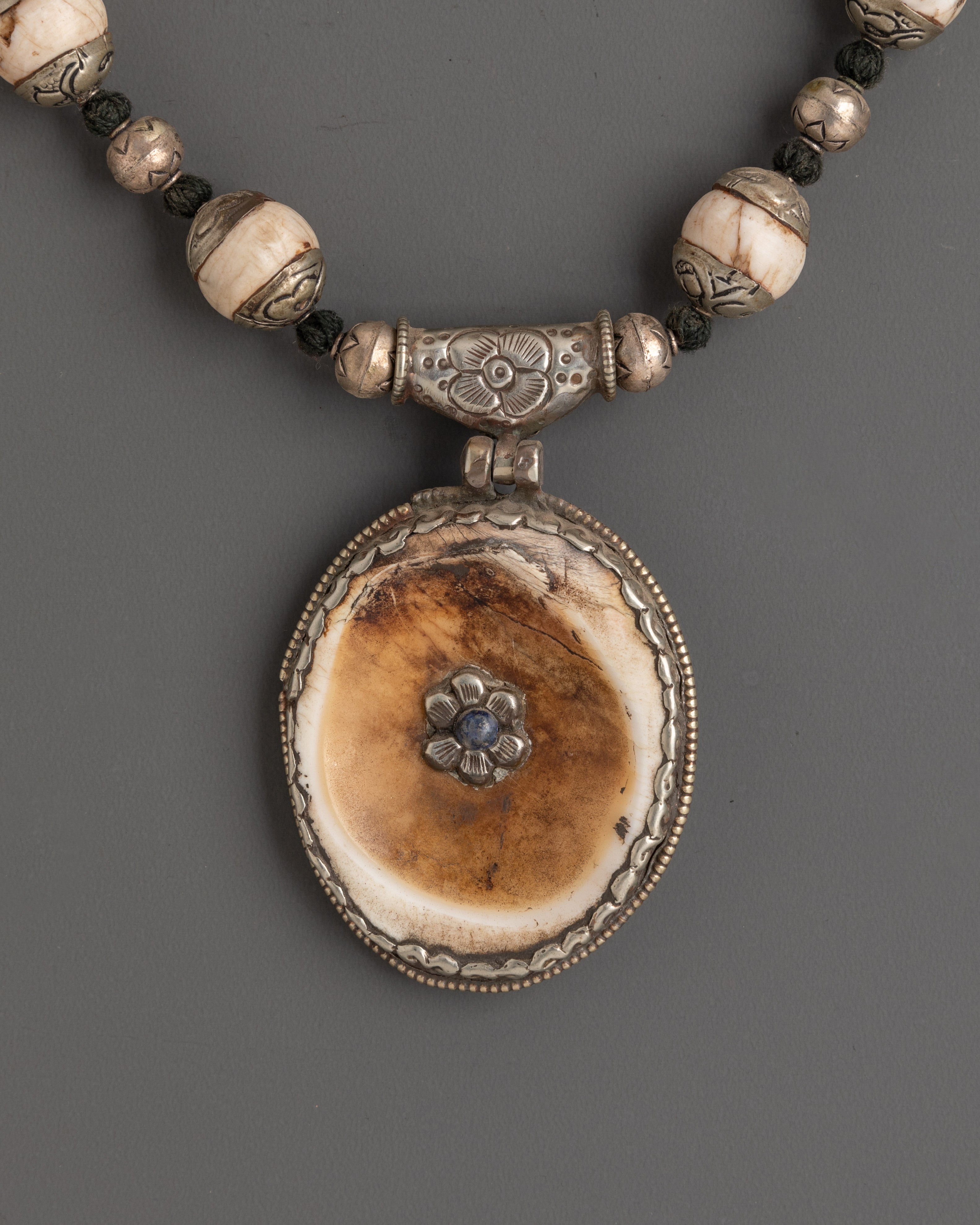 Tibetan Conch Shell Necklace with Coral Inlay Pendant