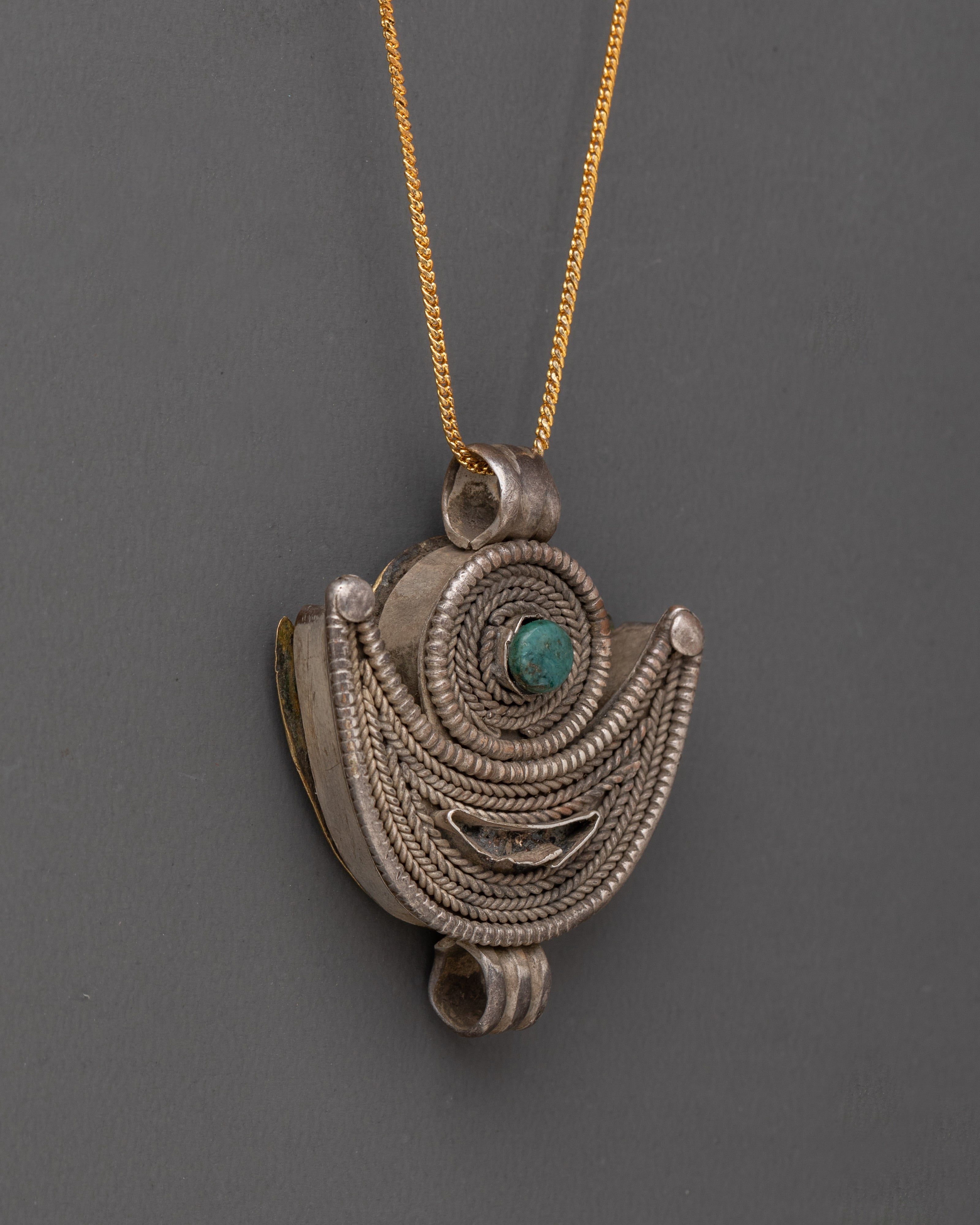 Traditional Himalayan Ghau Box Locket with Turquoise Stone
