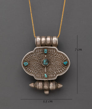 Spiritual Charm Ghau Box Locket with Turquoise Stone