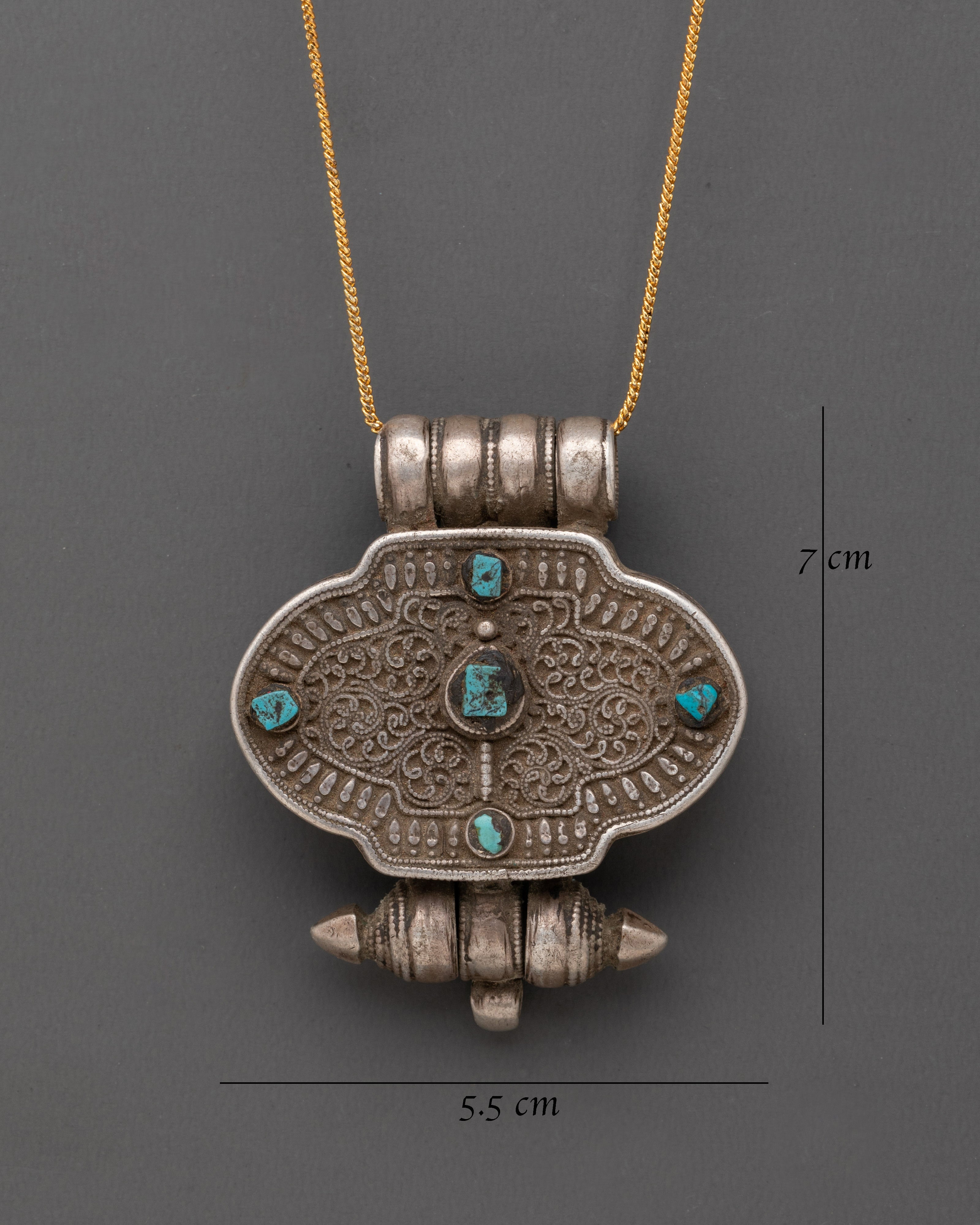 Spiritual Charm Ghau Box Locket with Turquoise Stone