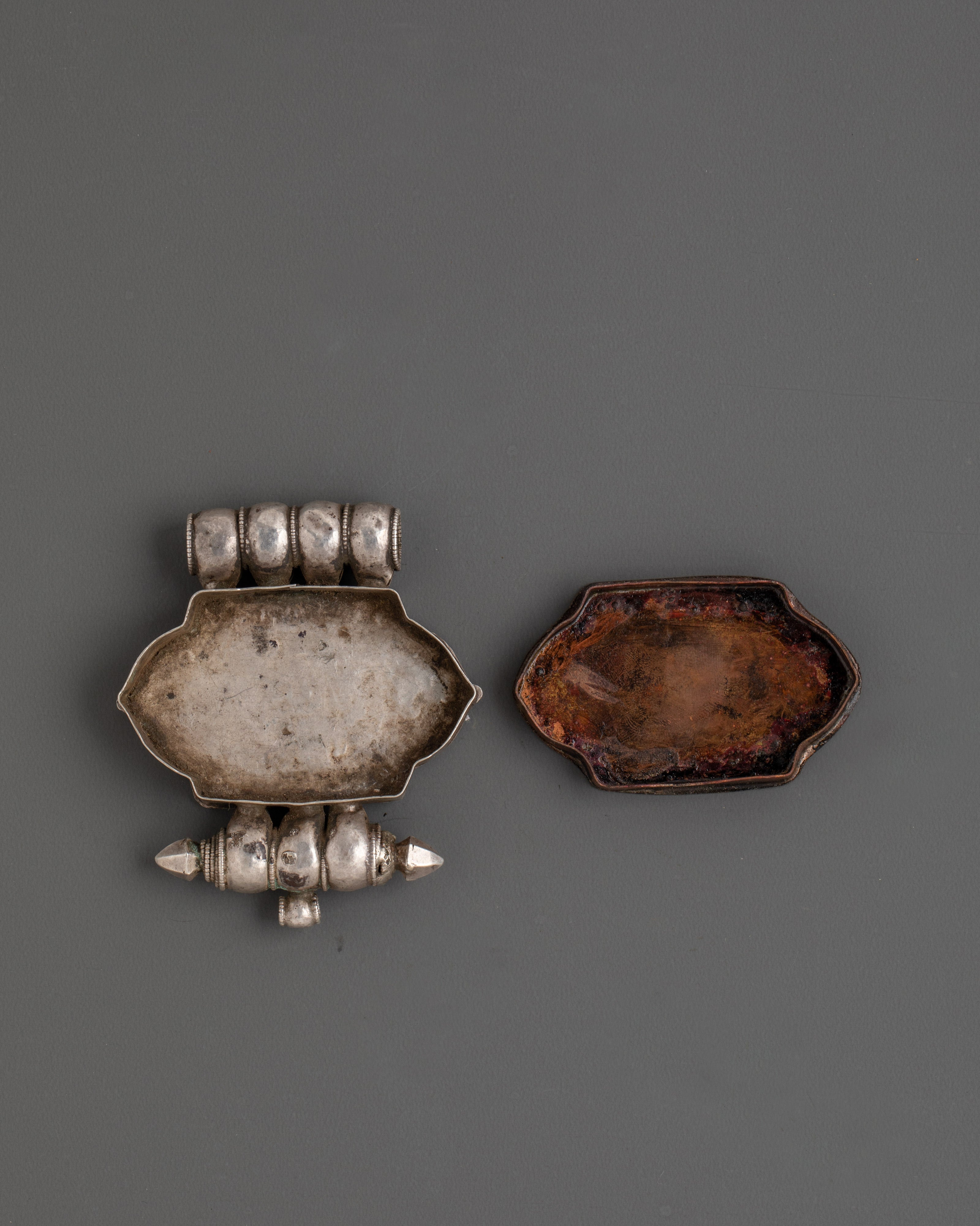 Buddhist Silver Ghau Box Locket with Turquoise Stone Inlay
