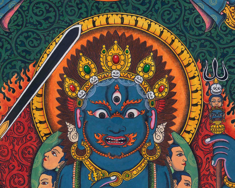 Traditional Newari Pauba Print Of 4 Armed Mahakala | High-Quality Giclee Print For Meditation