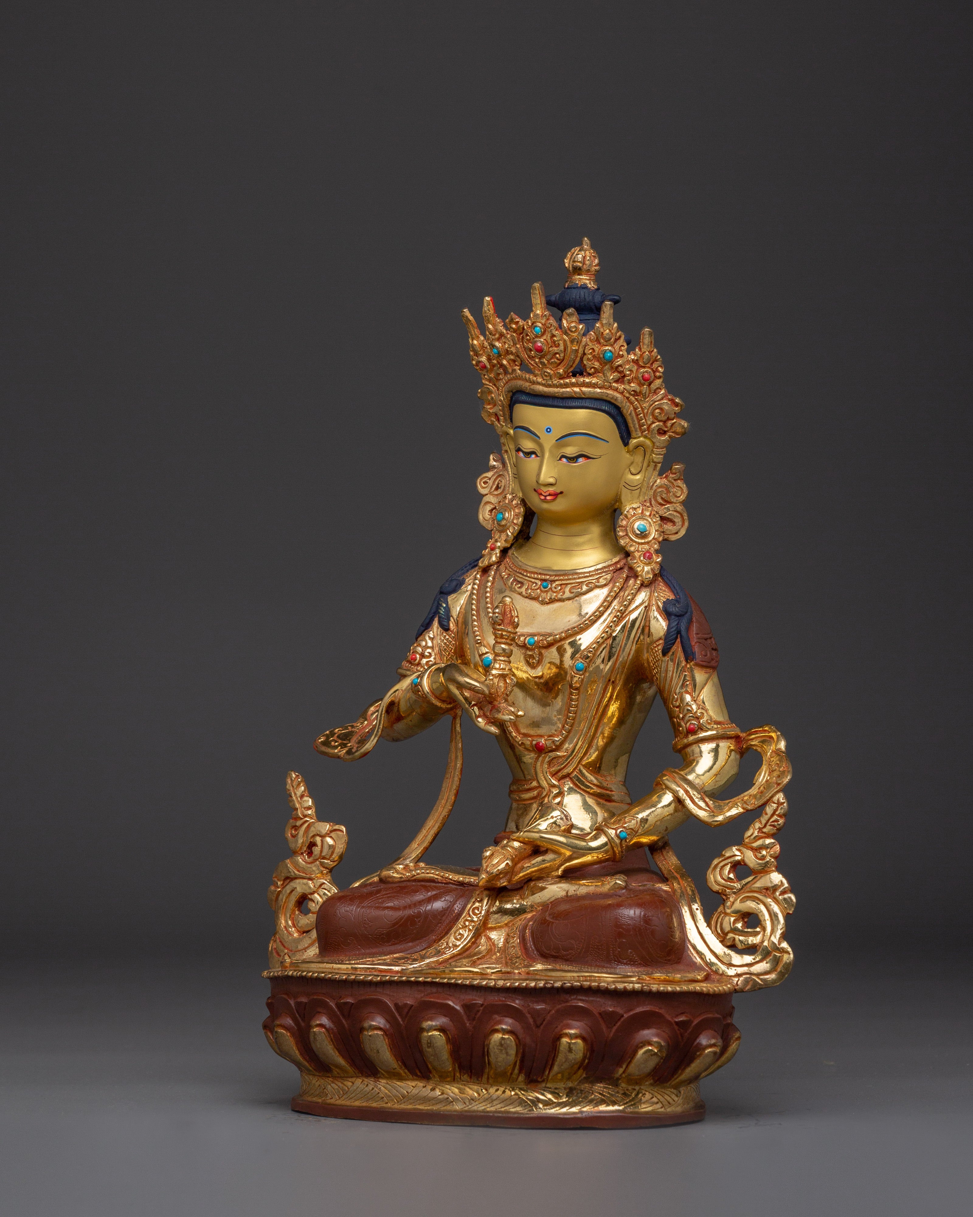 Vajrasattva Traditionally Hand-Carved Bodhisattva Statue | Buddhist Spiritual Sculpture