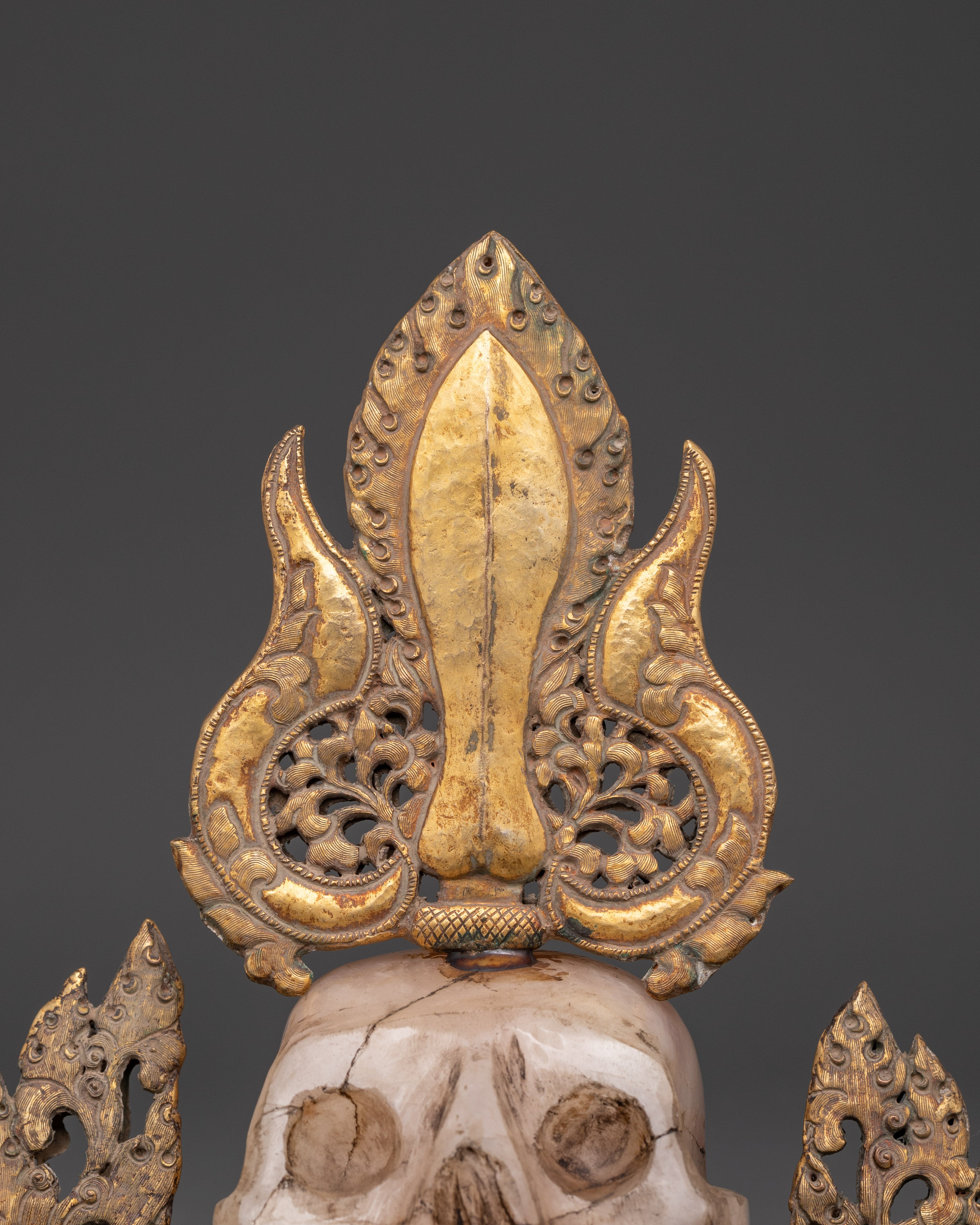 Spiritual Skull Head Decor | Gold Plated Crystal Kapala