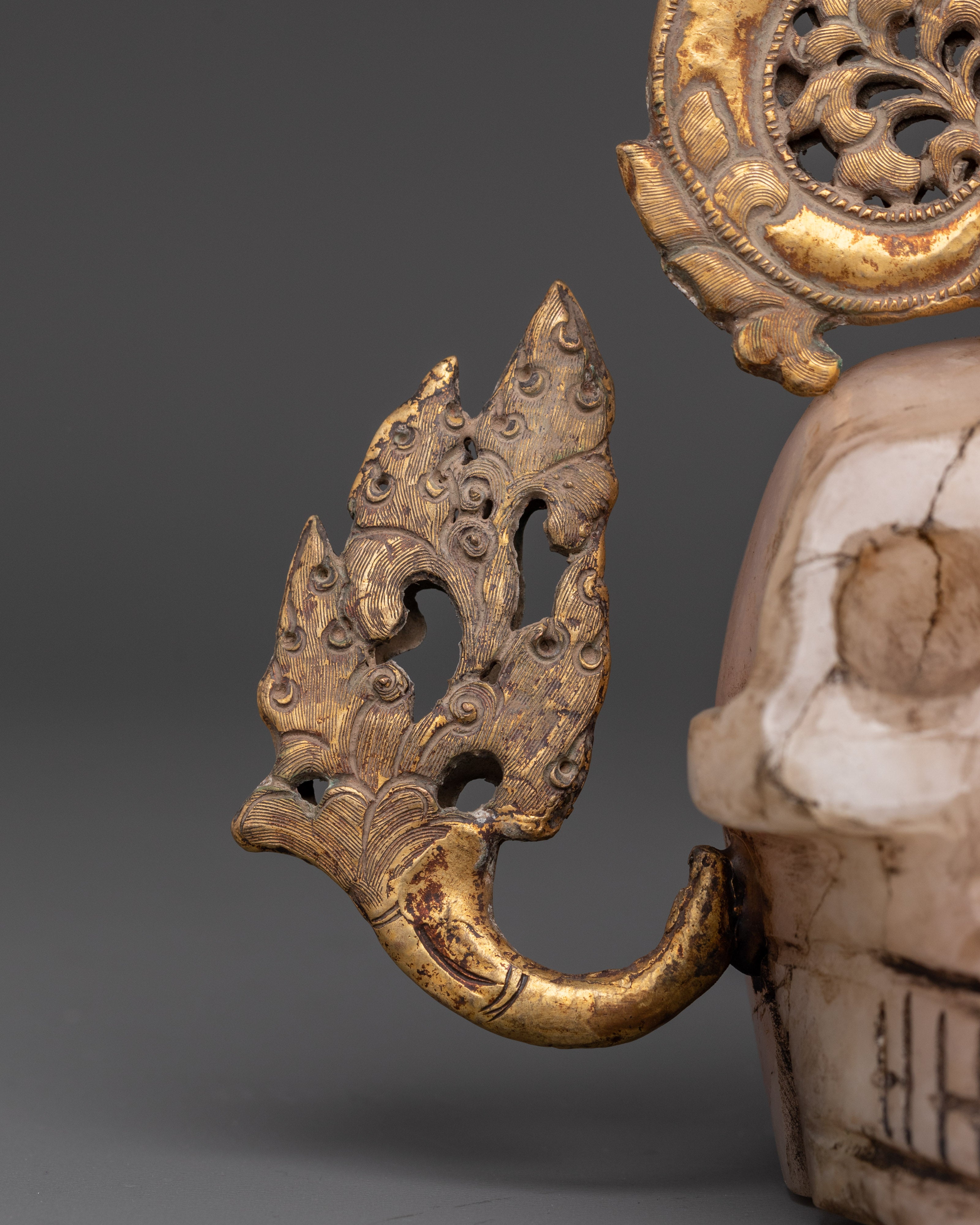 Spiritual Skull Head Decor | Gold Plated Crystal Kapala