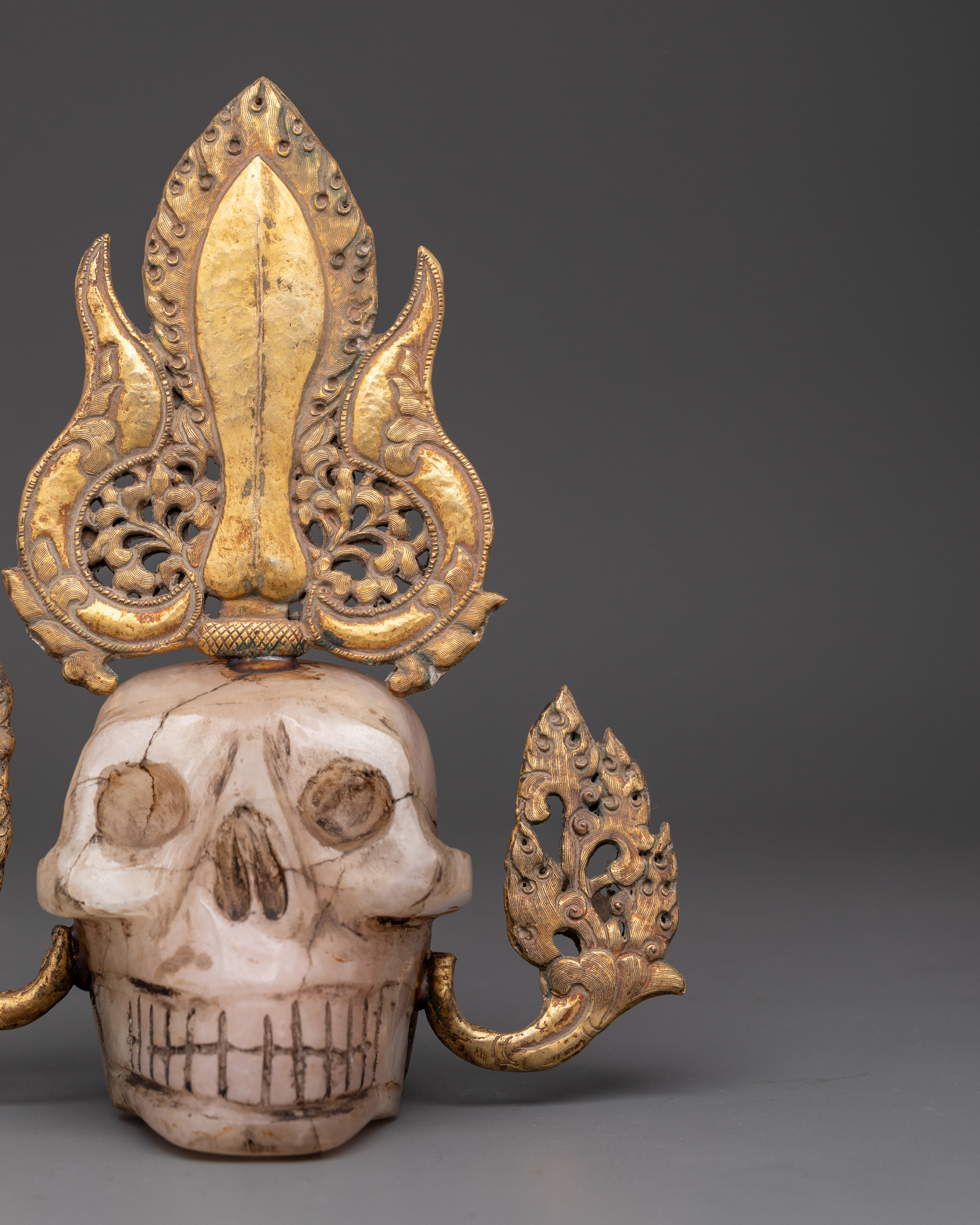 Spiritual Skull Head Decor | Gold Plated Crystal Kapala