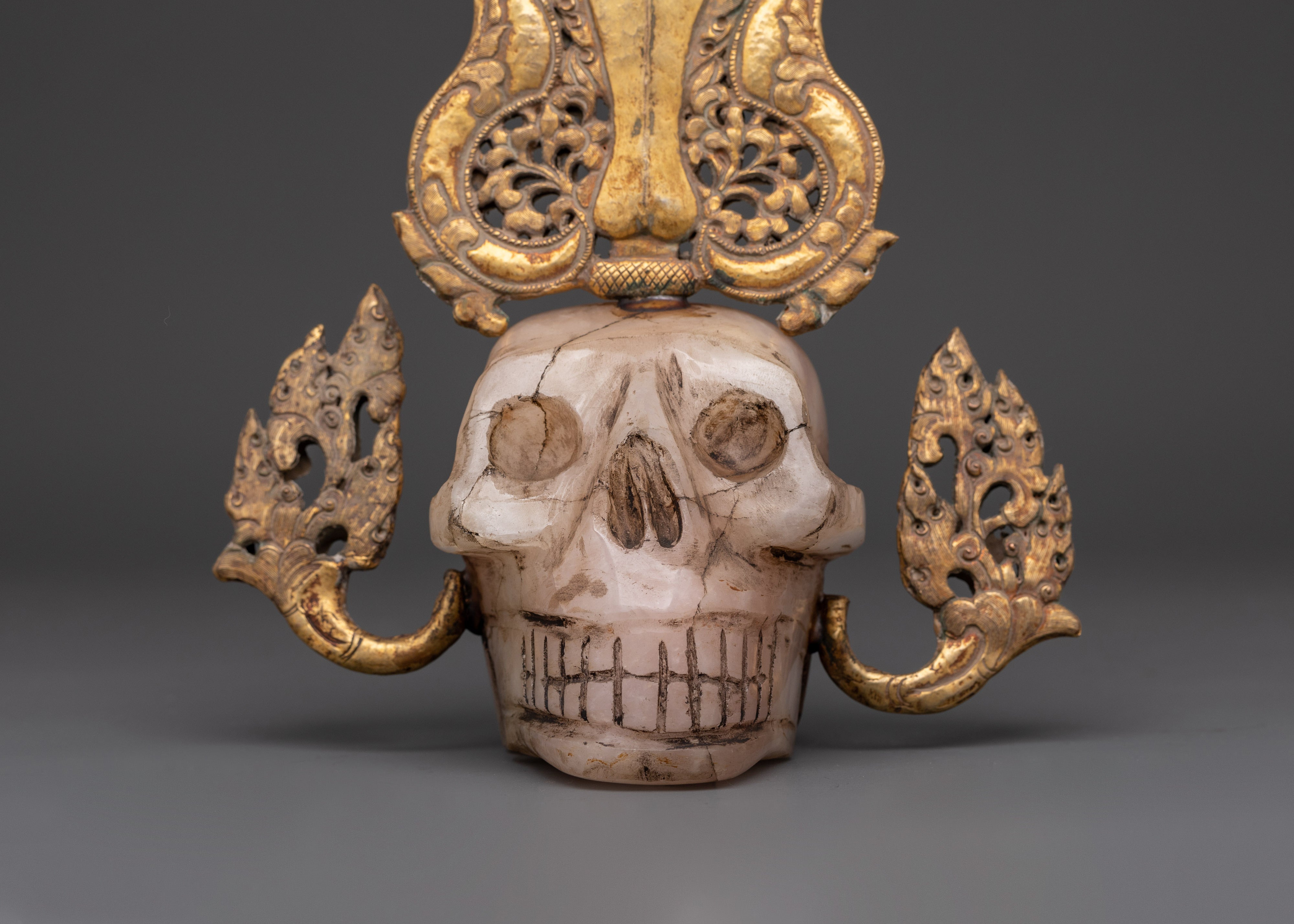 Spiritual Skull Head Decor | Gold Plated Crystal Kapala