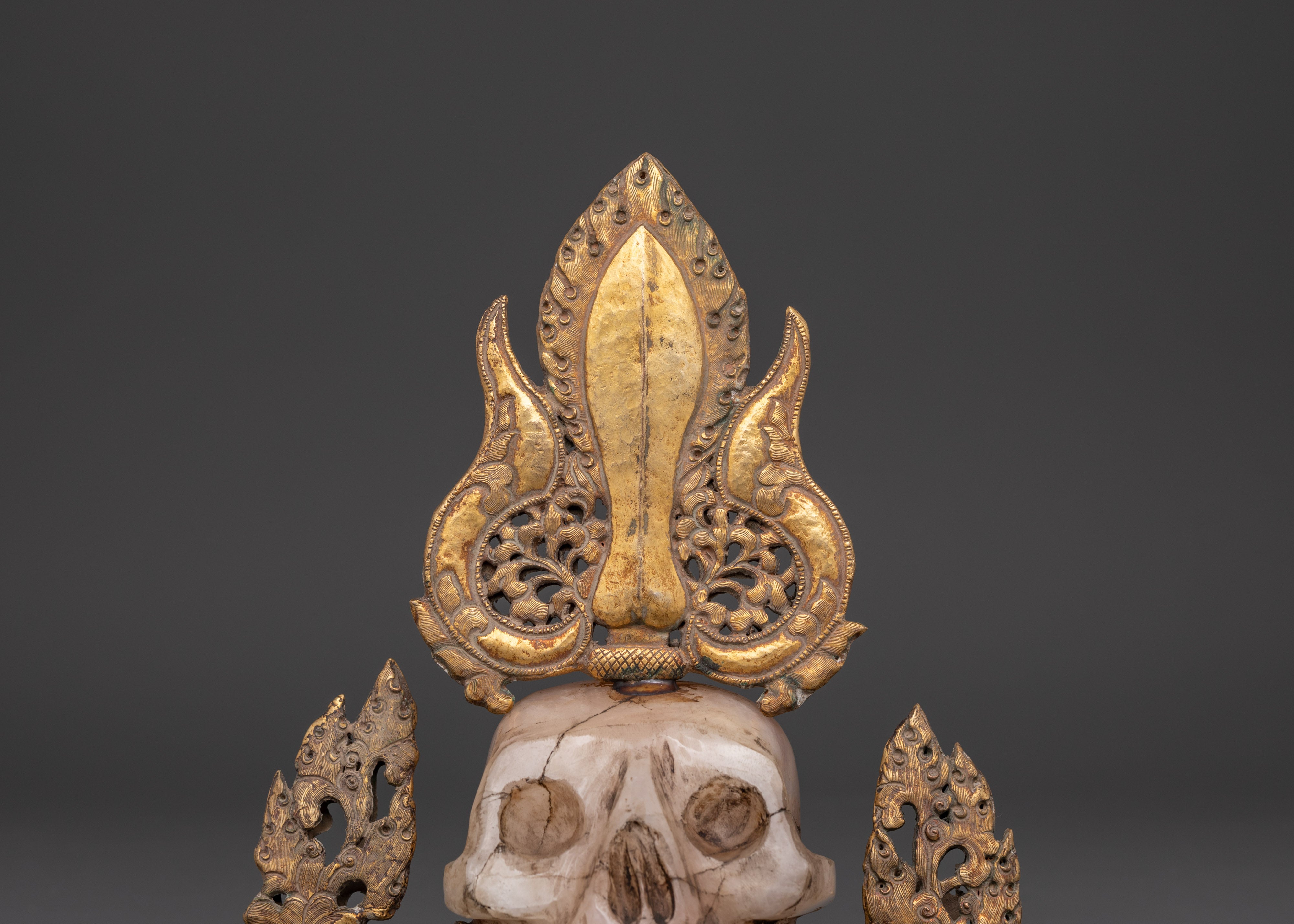 Spiritual Skull Head Decor | Gold Plated Crystal Kapala