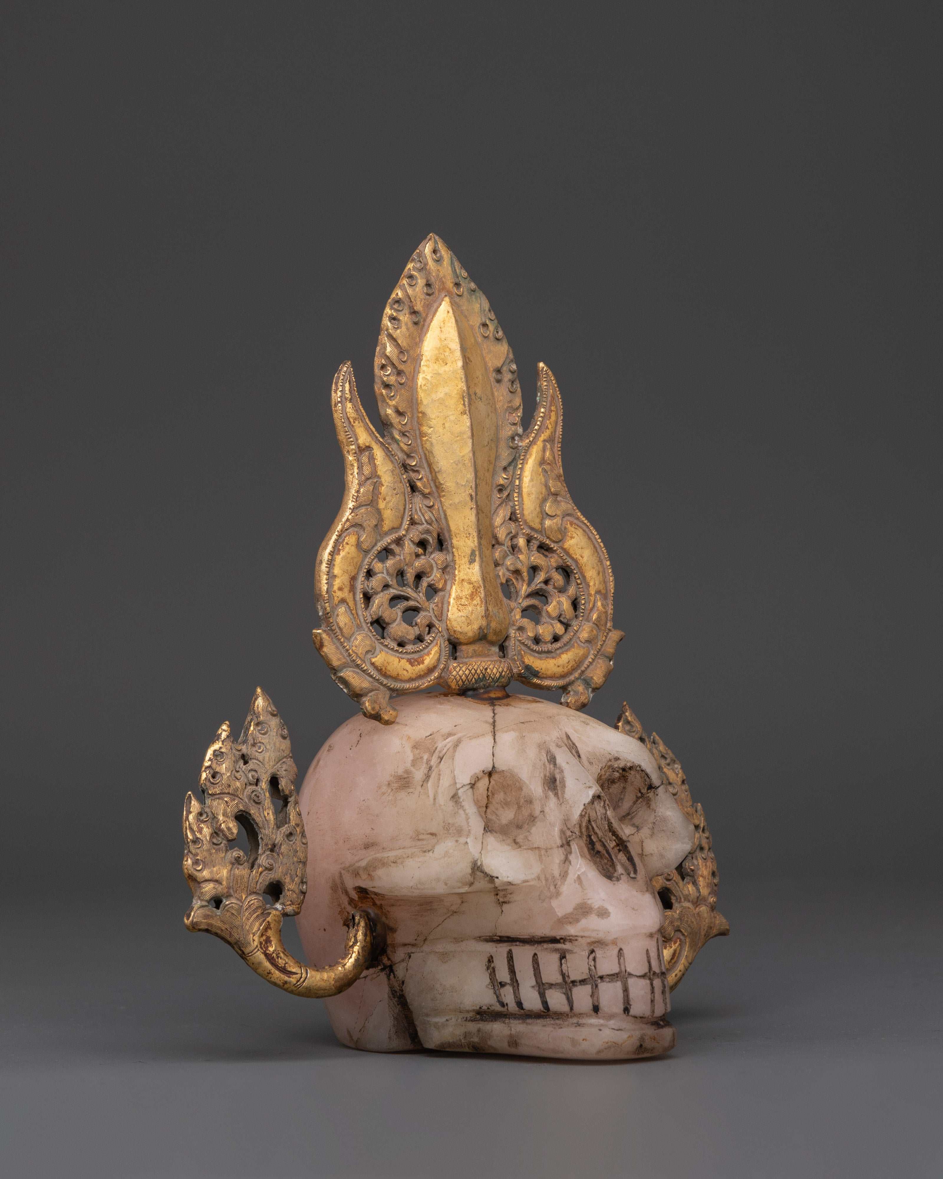 Spiritual Skull Head Decor | Gold Plated Crystal Kapala