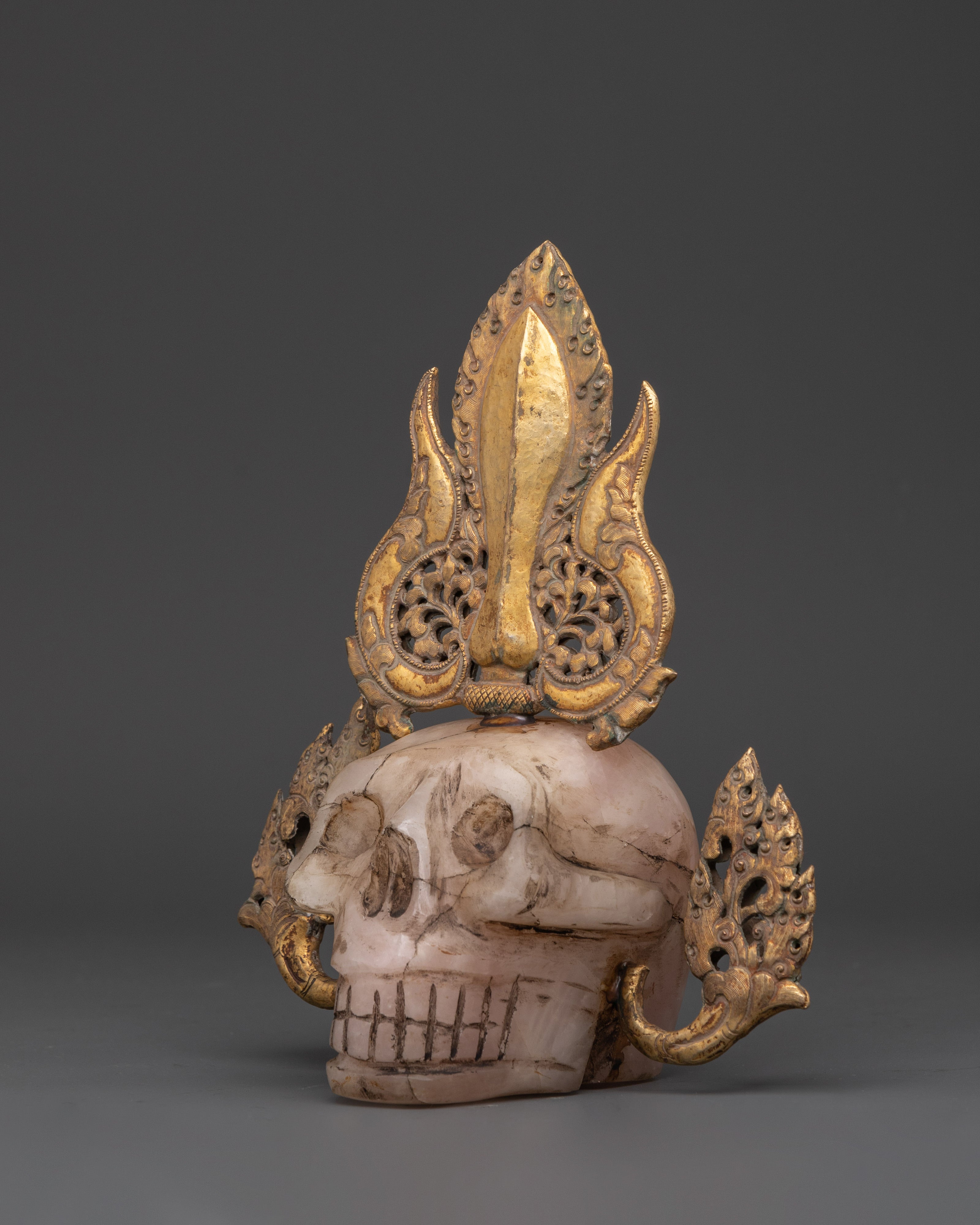 Spiritual Skull Head Decor | Gold Plated Crystal Kapala