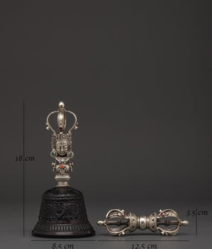 Silver-Plated Tibetan Bell and Vajra Set | Buddhist Healing Practices Item
