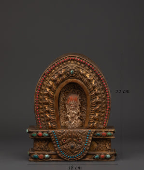 Handcrafted Copper Ghau Box with Four Armed Mahakala | For Spiritual Protection