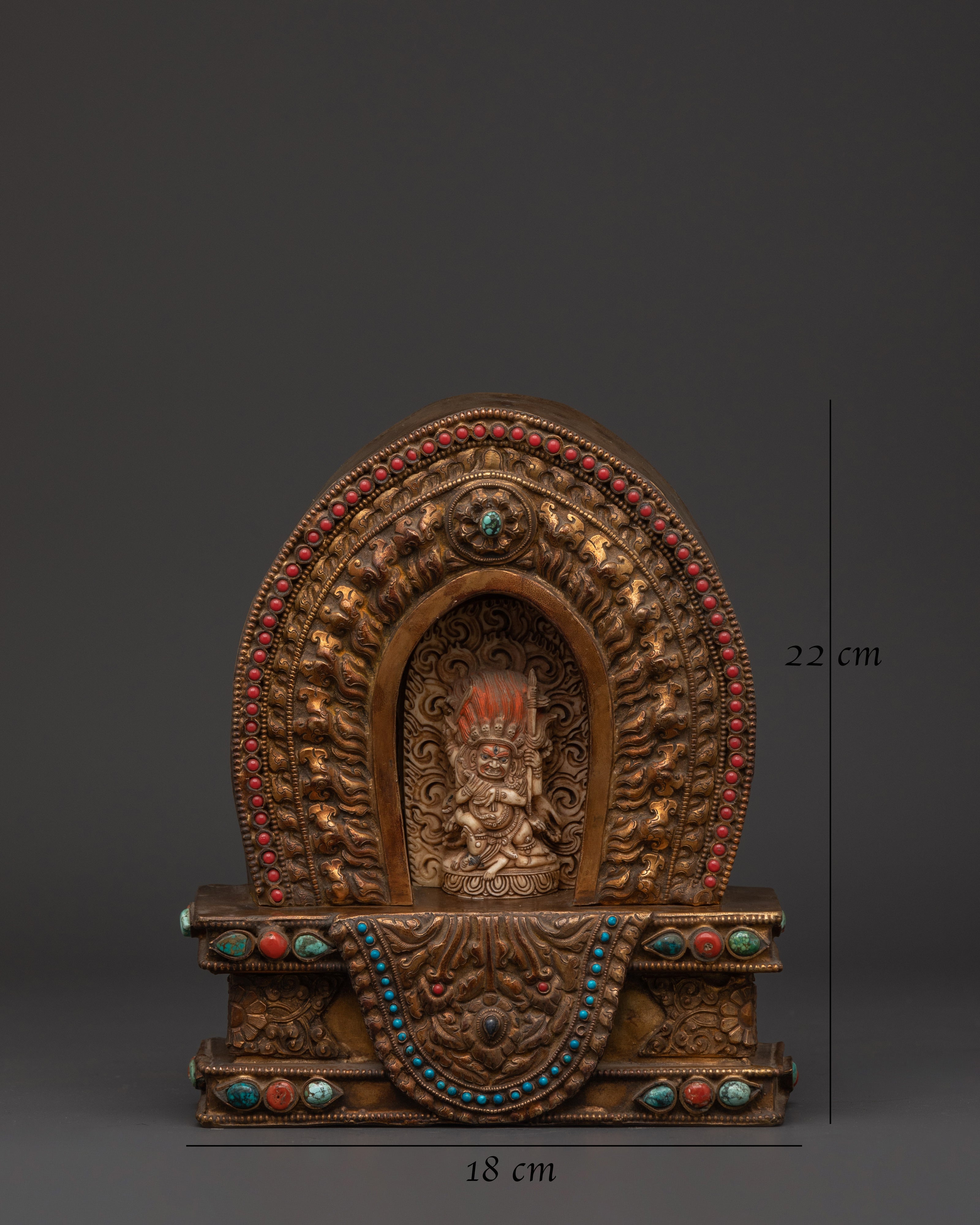 Handcrafted Copper Ghau Box with Four Armed Mahakala | For Spiritual Protection