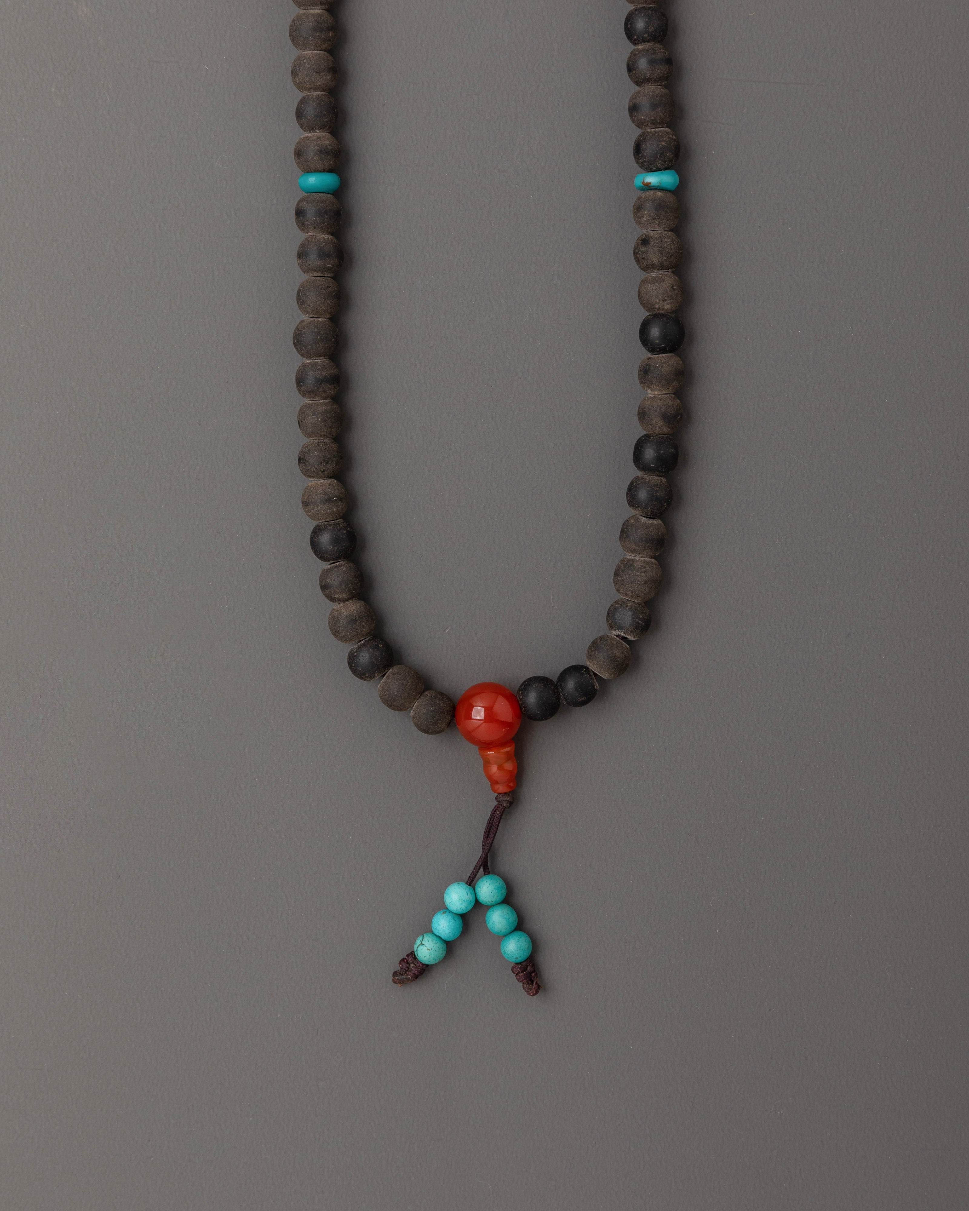 Handmade Spiritual Mala Necklace | Black Stone, Coral for Mindfulness