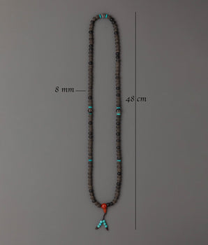 Handmade Spiritual Mala Necklace | Black Stone, Coral for Mindfulness
