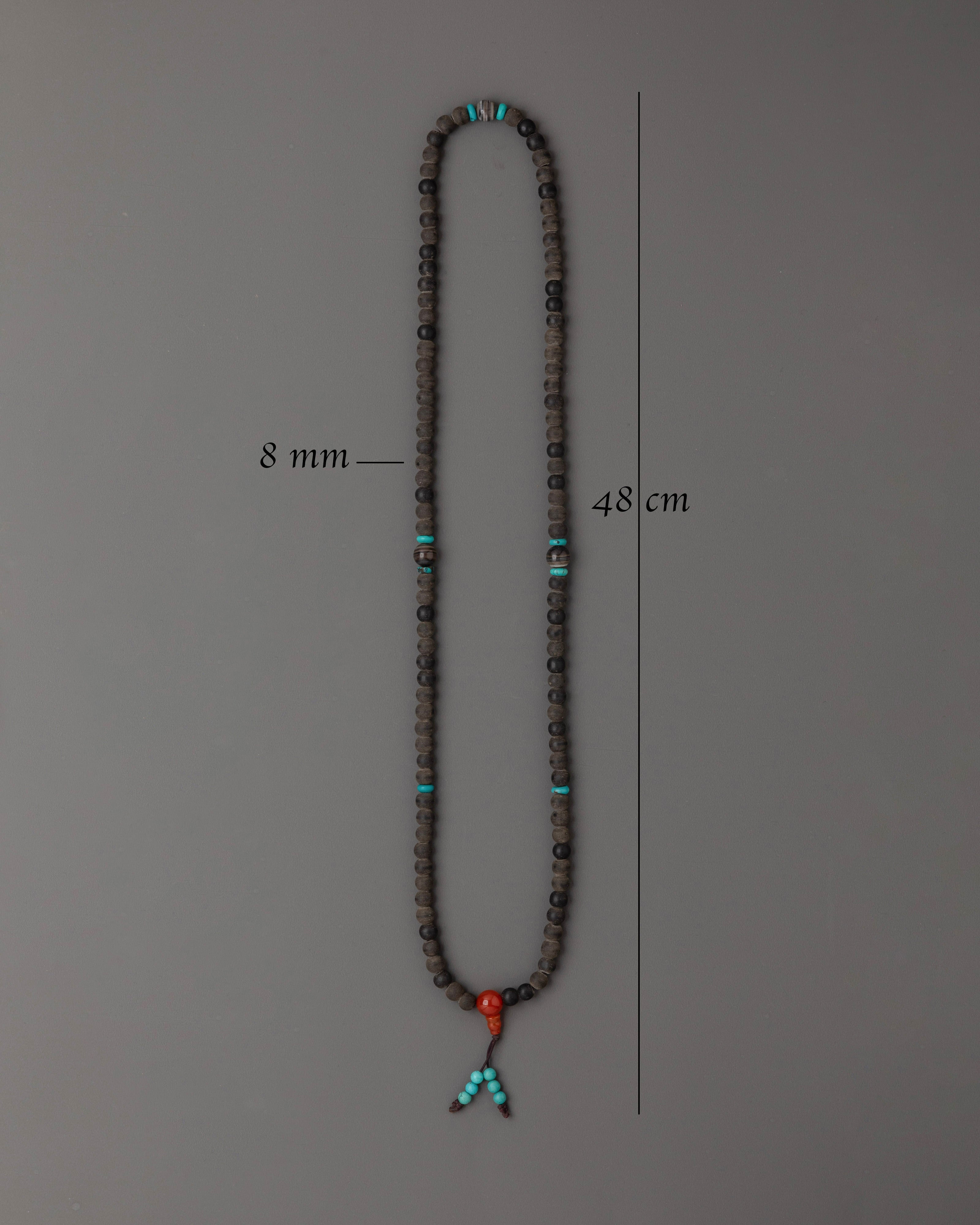 Handmade Spiritual Mala Necklace | Black Stone, Coral for Mindfulness