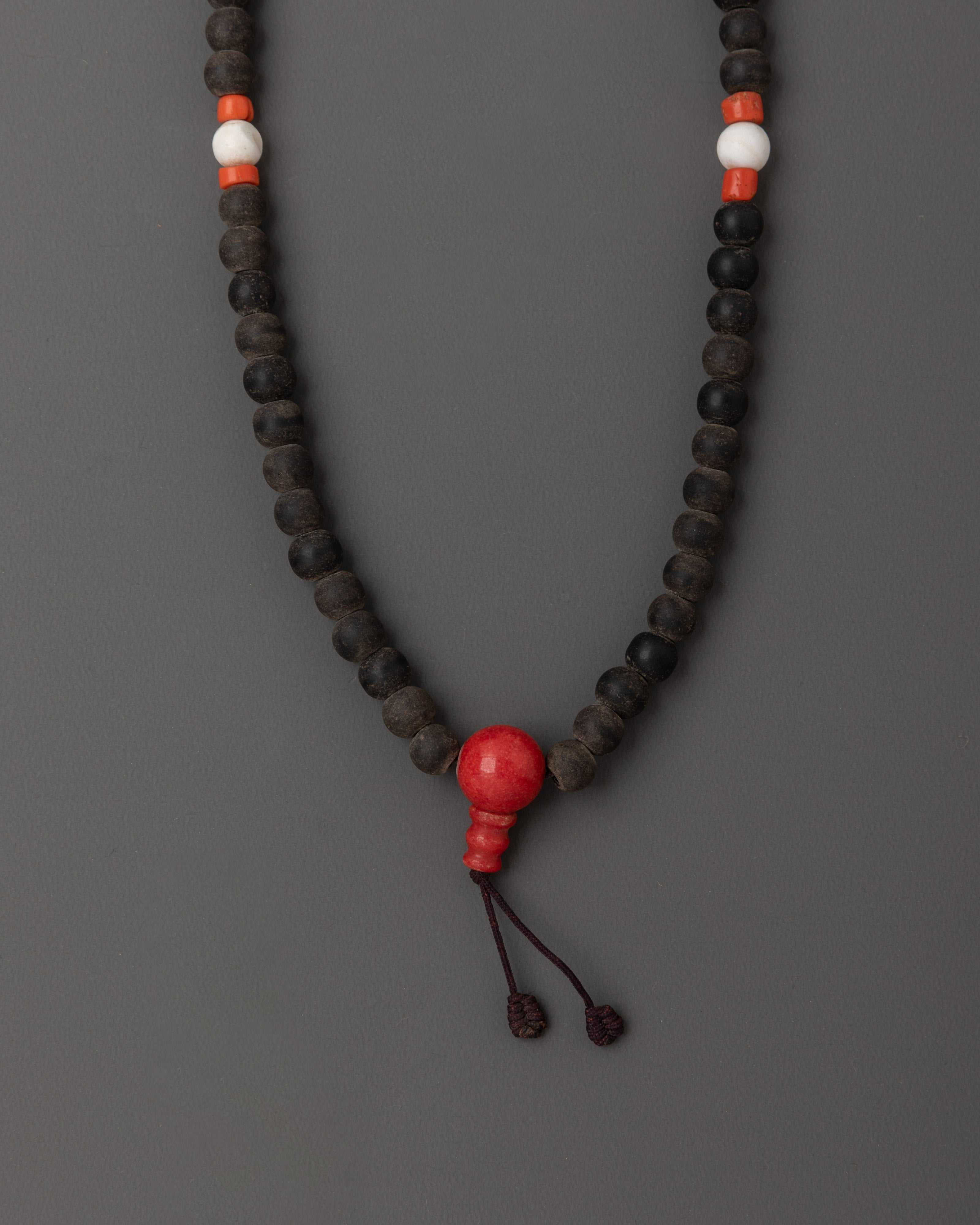 47cm Black Stone Mala |  8mm Meditation Beads with Coral & Turquoise Stones