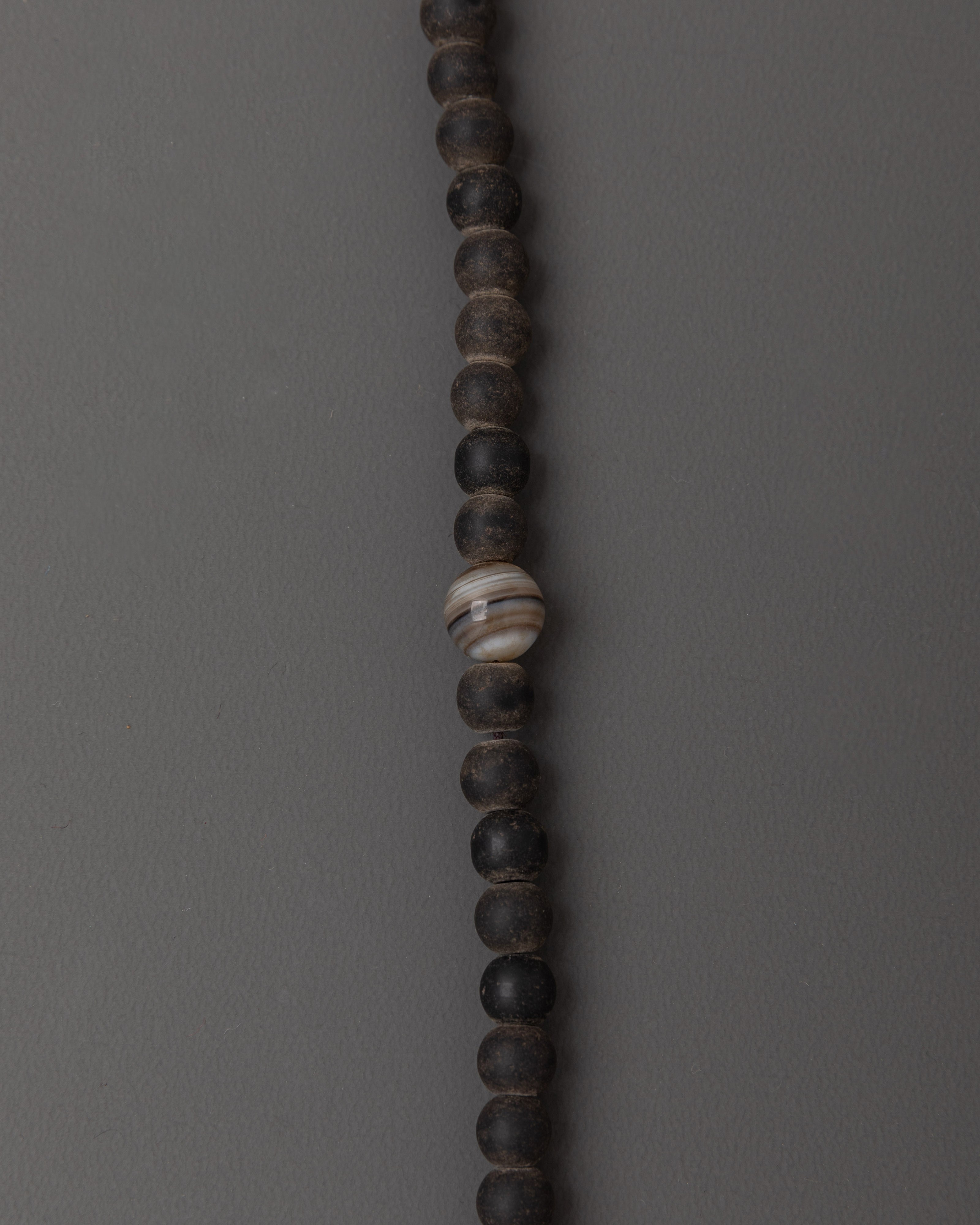 47cm Black Stone Mala |  8mm Meditation Beads with Coral & Turquoise Stones
