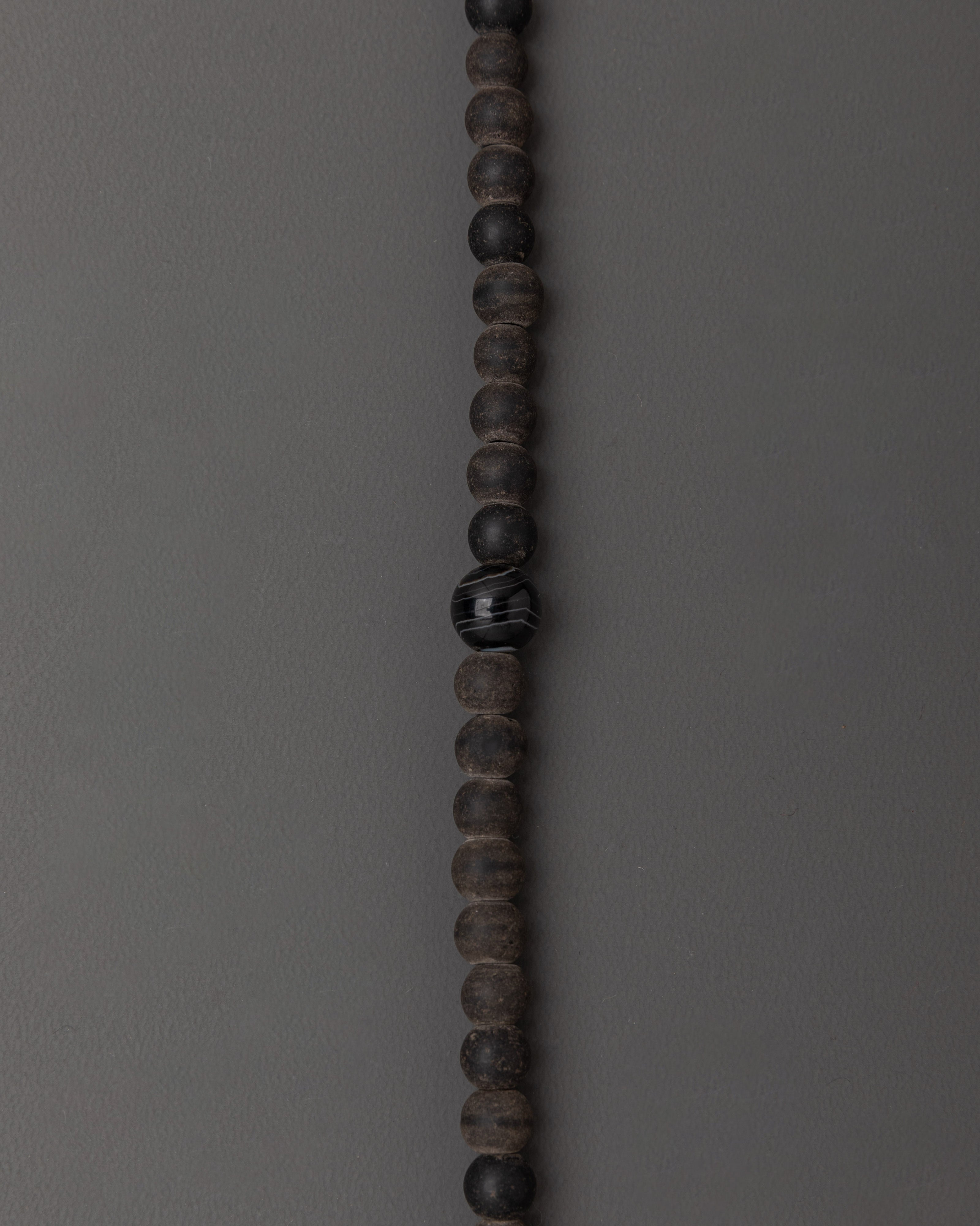 47cm Black Stone Mala |  8mm Meditation Beads with Coral & Turquoise Stones