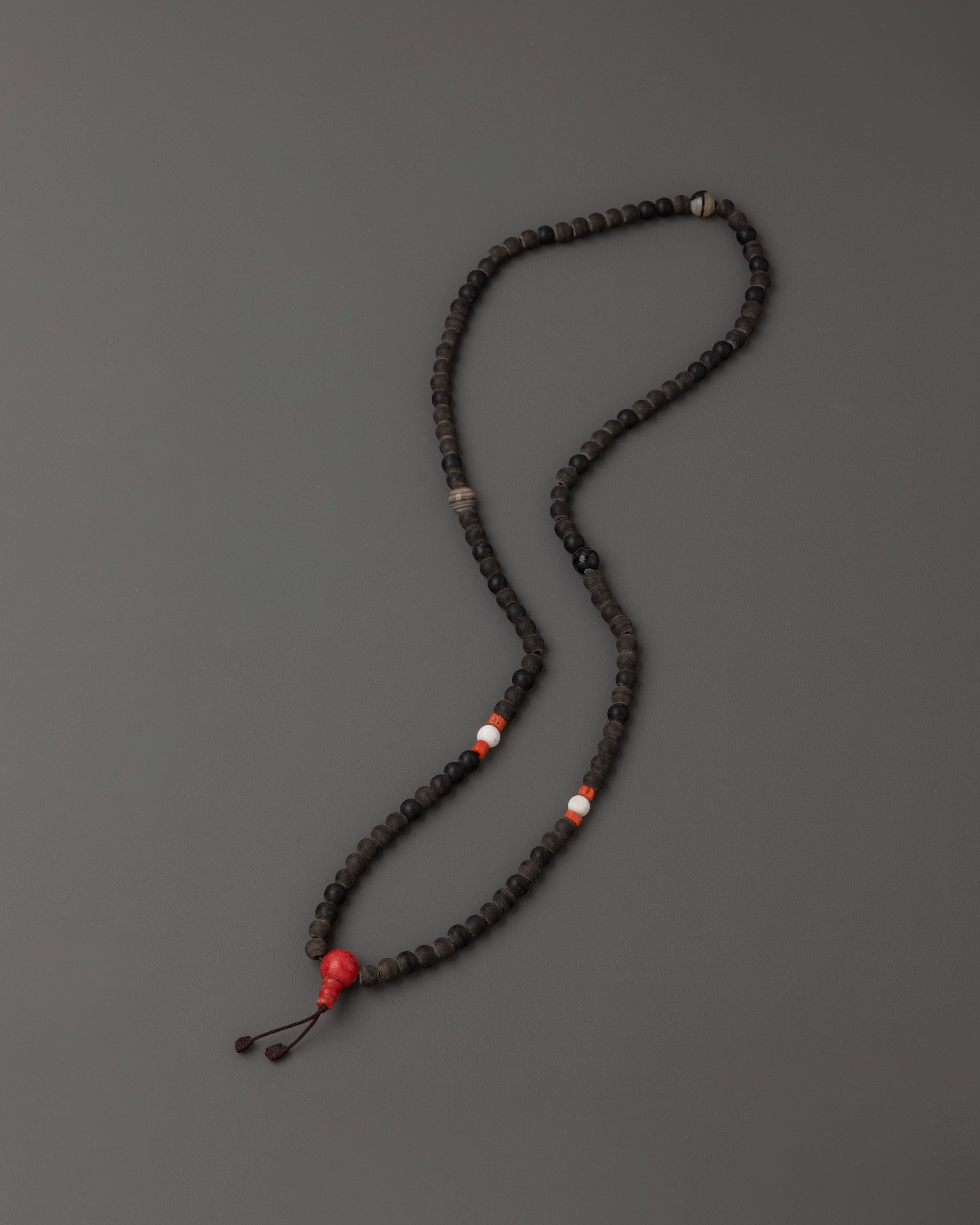 47cm Black Stone Mala |  8mm Meditation Beads with Coral & Turquoise Stones