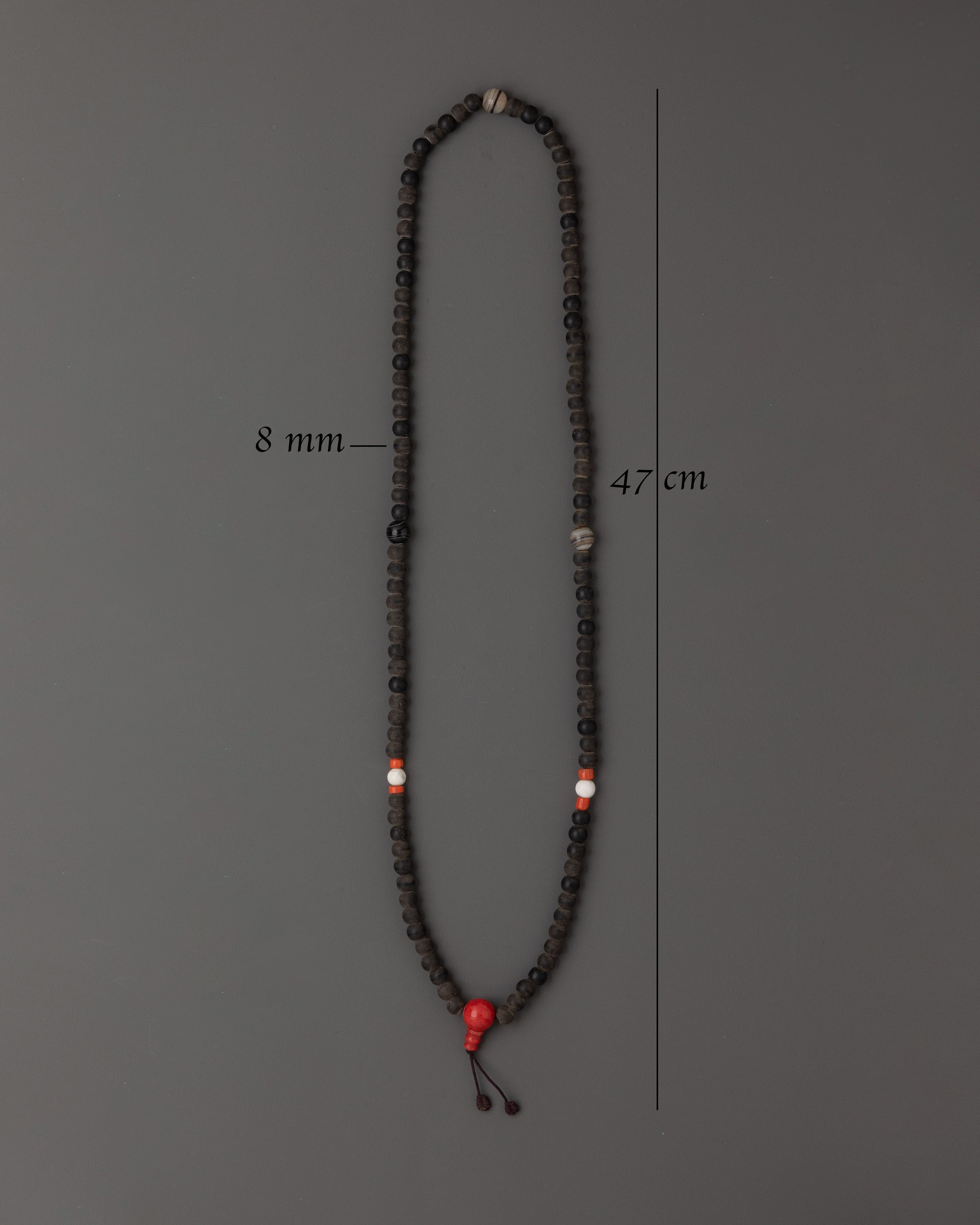 47cm Black Stone Mala |  8mm Meditation Beads with Coral & Turquoise Stones