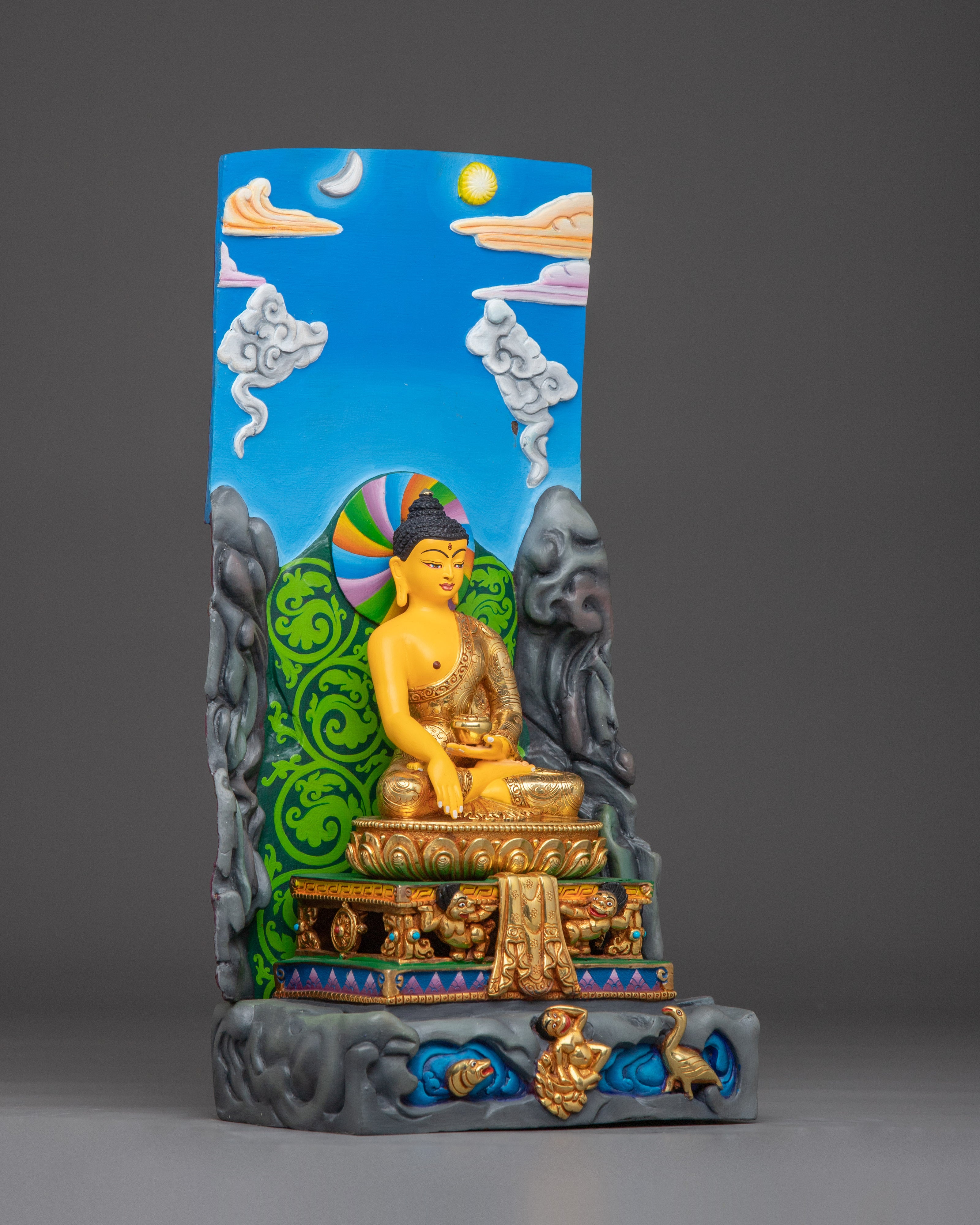 Handmade shakyamuni Buddha With Throne | Statue for Altar & Meditation