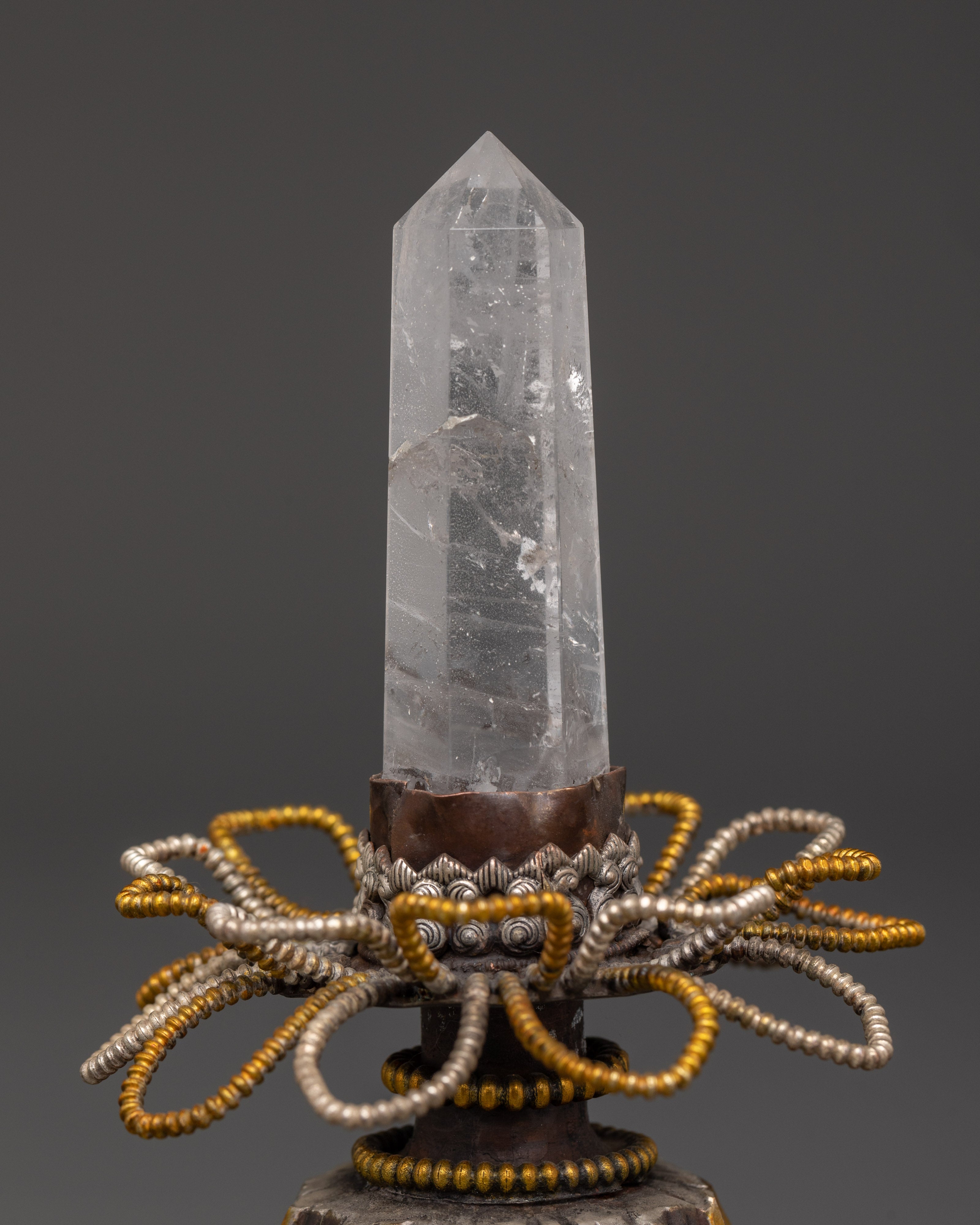 Crystal with Oxidized Copper Stand | Elegant Sacred Décor for Home & Altar