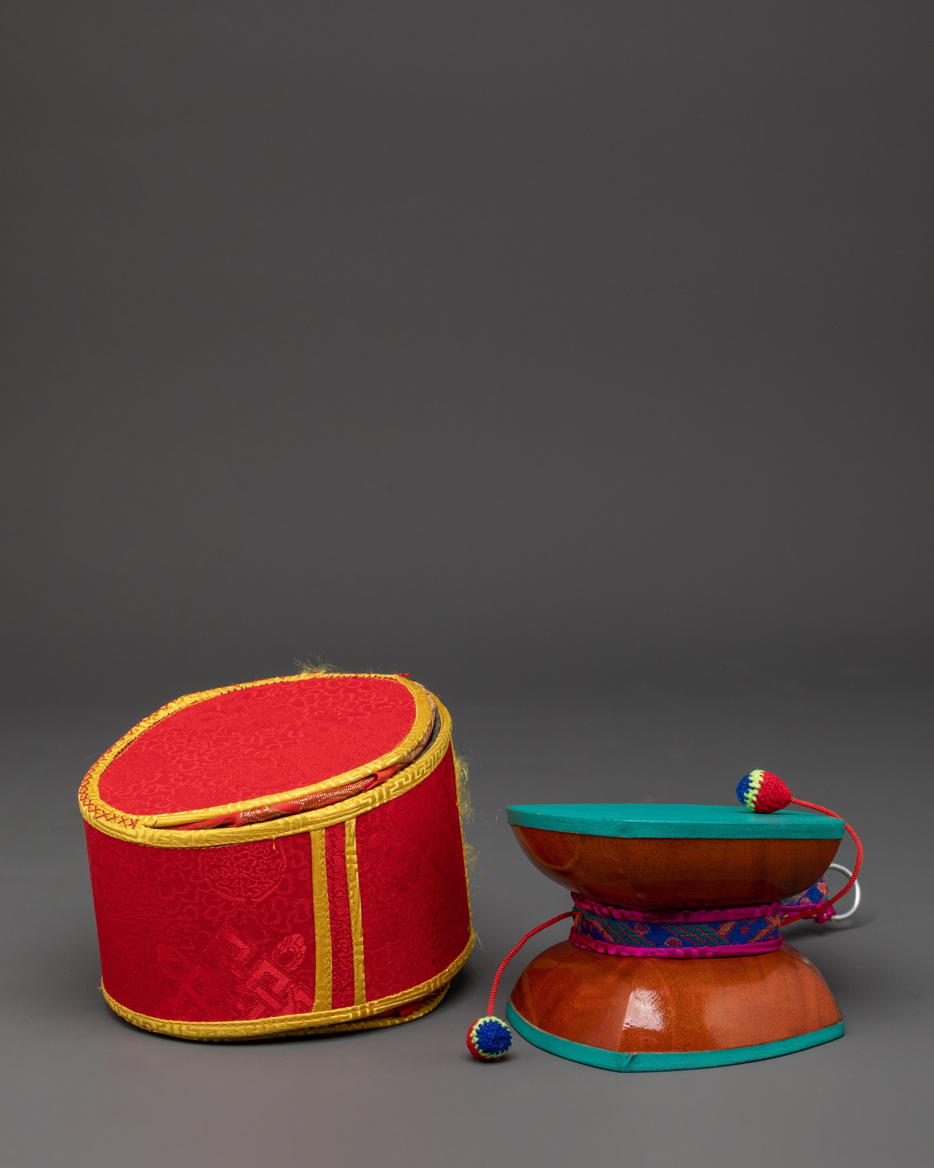 Wooden Damaru for Ritual Cerermonies | Tibetan Buddhist Instrument