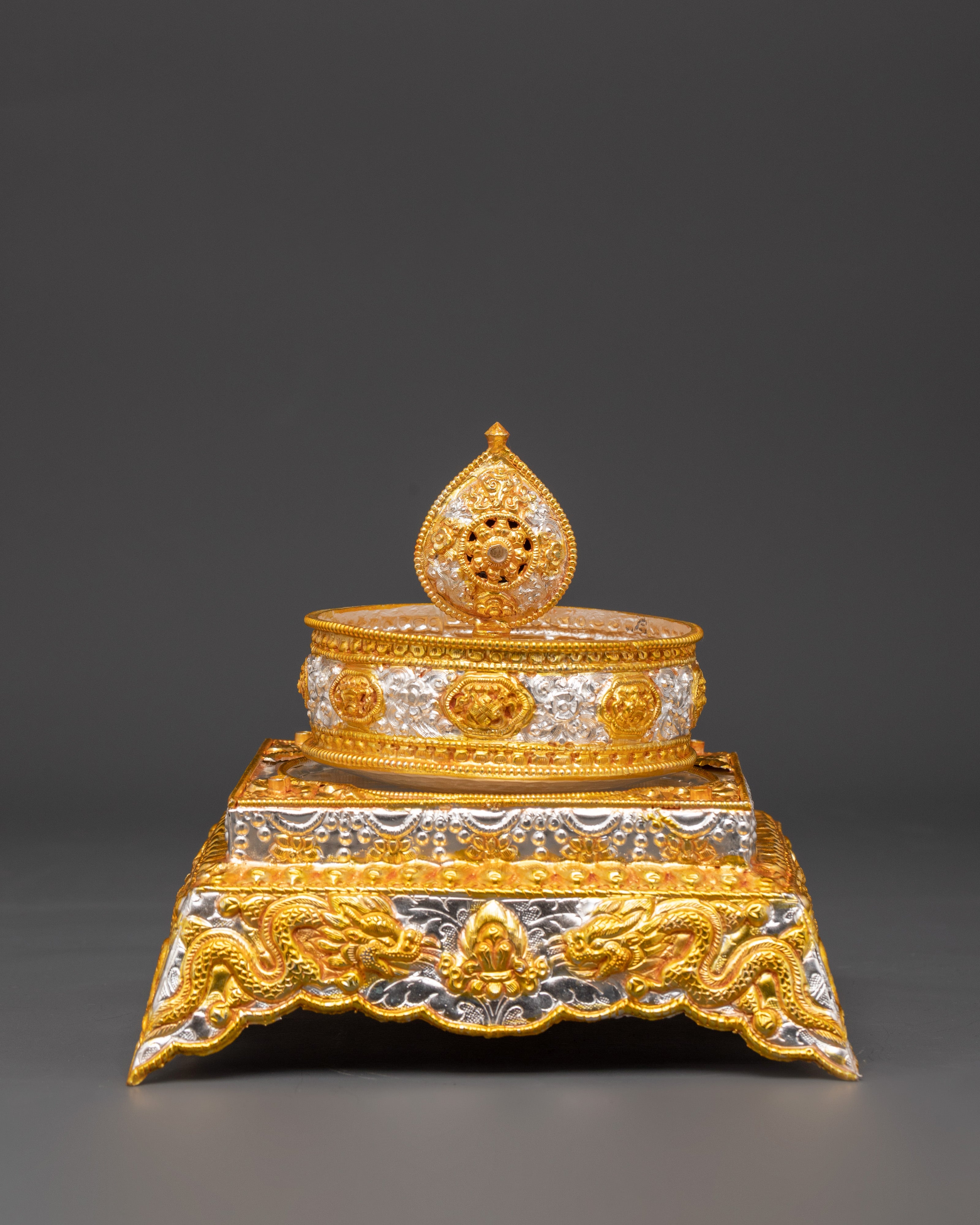 Buddhist Temple Mandala Decor | Gold Silver Plated Copper Spiritual Statue
