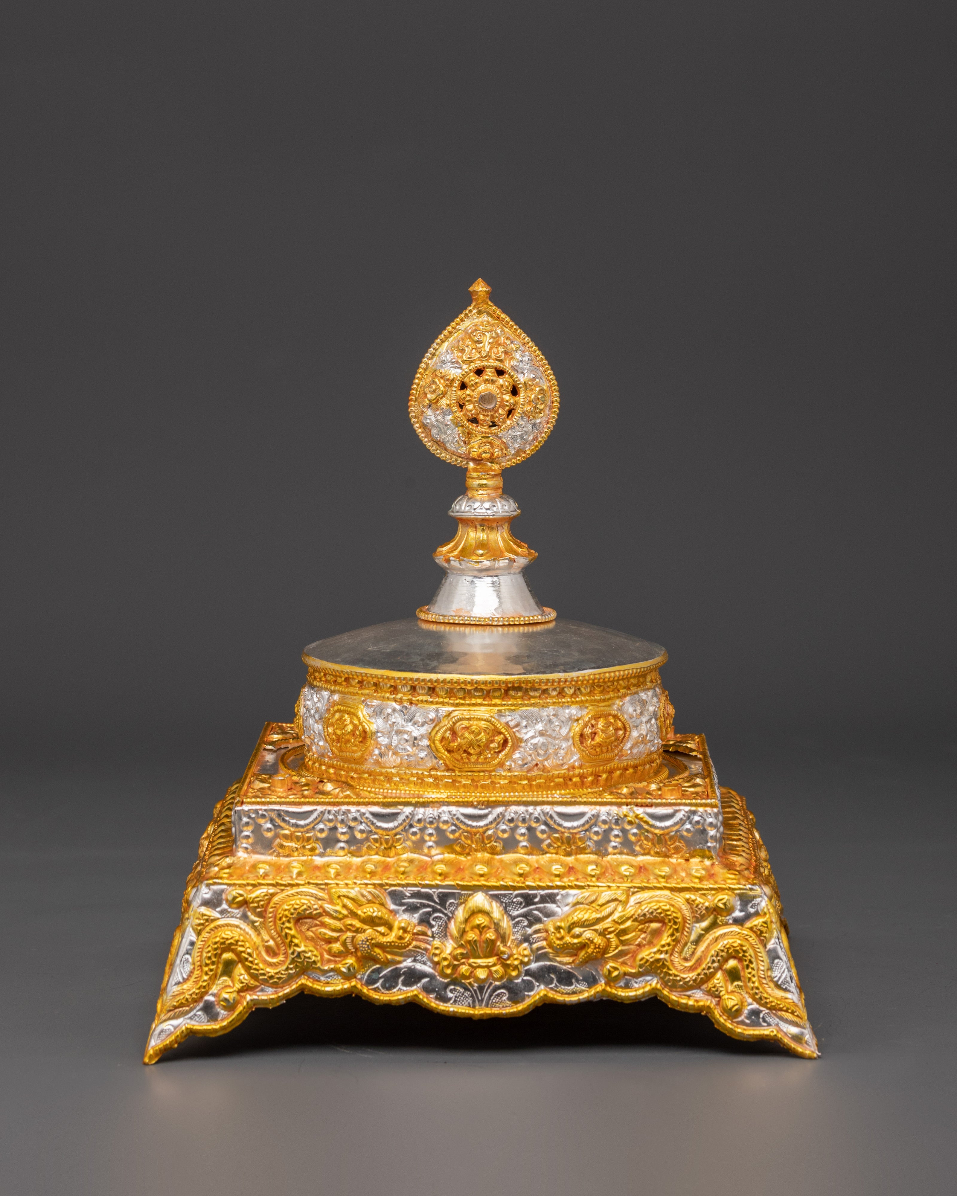 Buddhist Temple Mandala Decor | Gold Silver Plated Copper Spiritual Statue