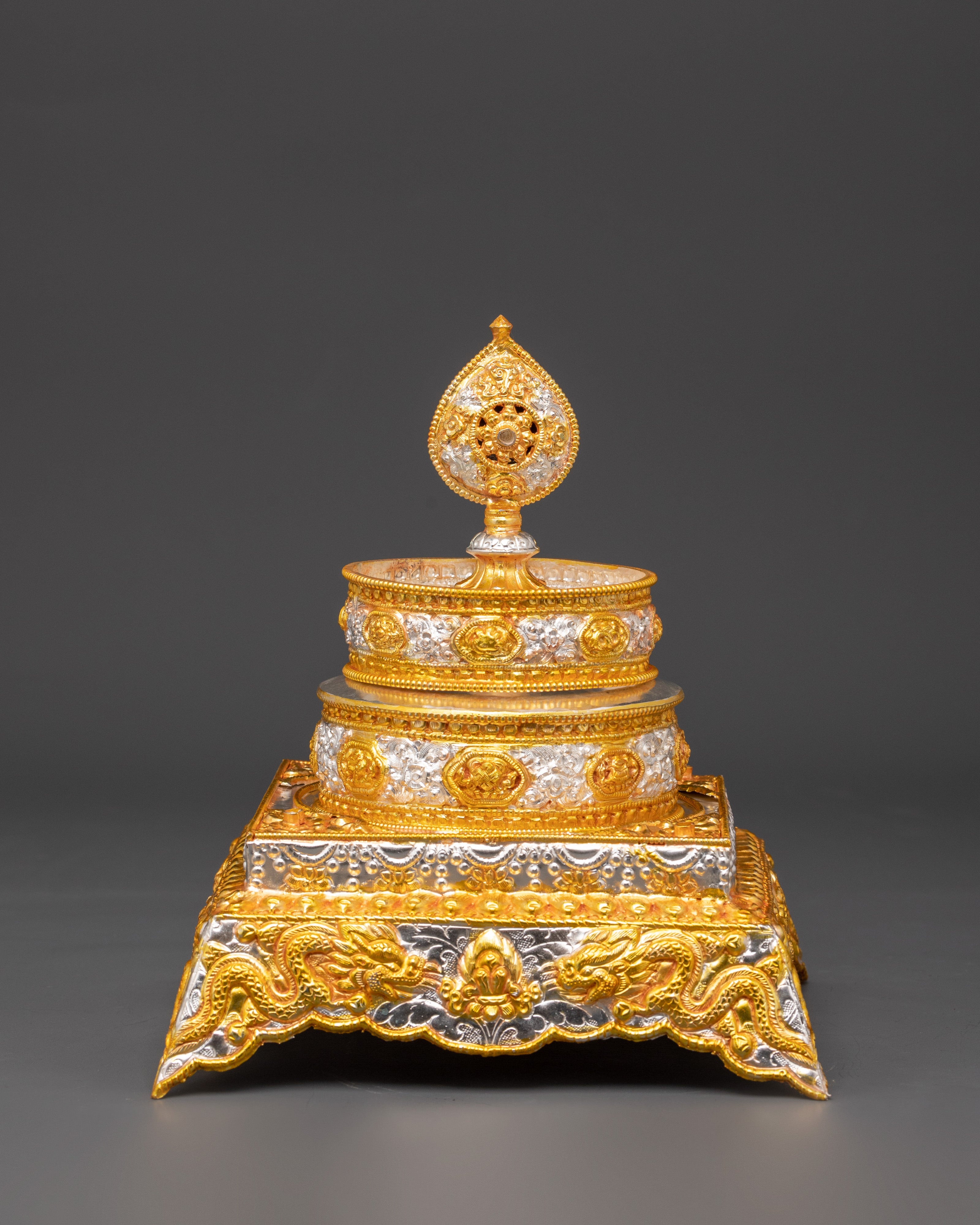 Buddhist Temple Mandala Decor | Gold Silver Plated Copper Spiritual Statue