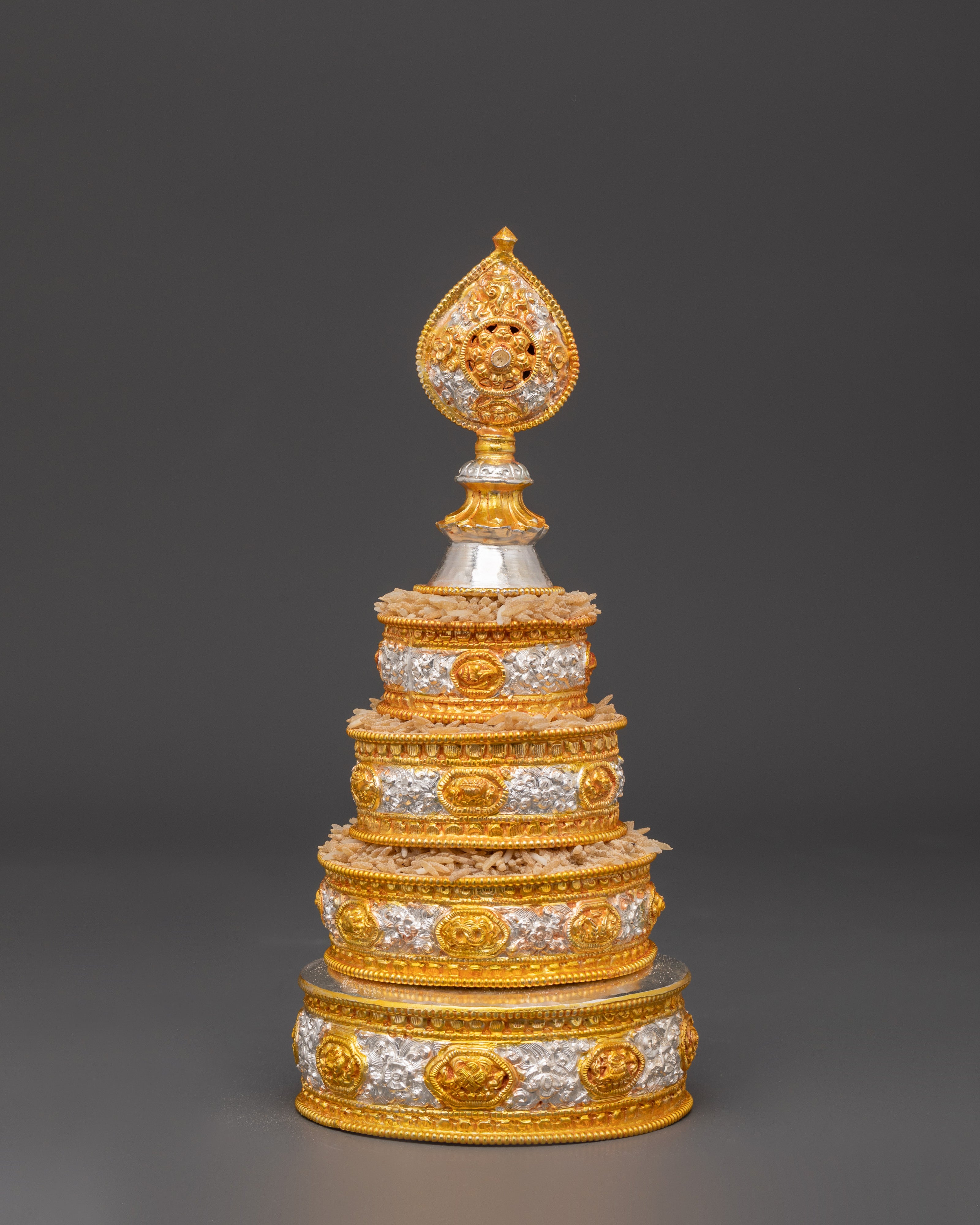 Buddhist Temple Mandala Decor | Gold Silver Plated Copper Spiritual Statue