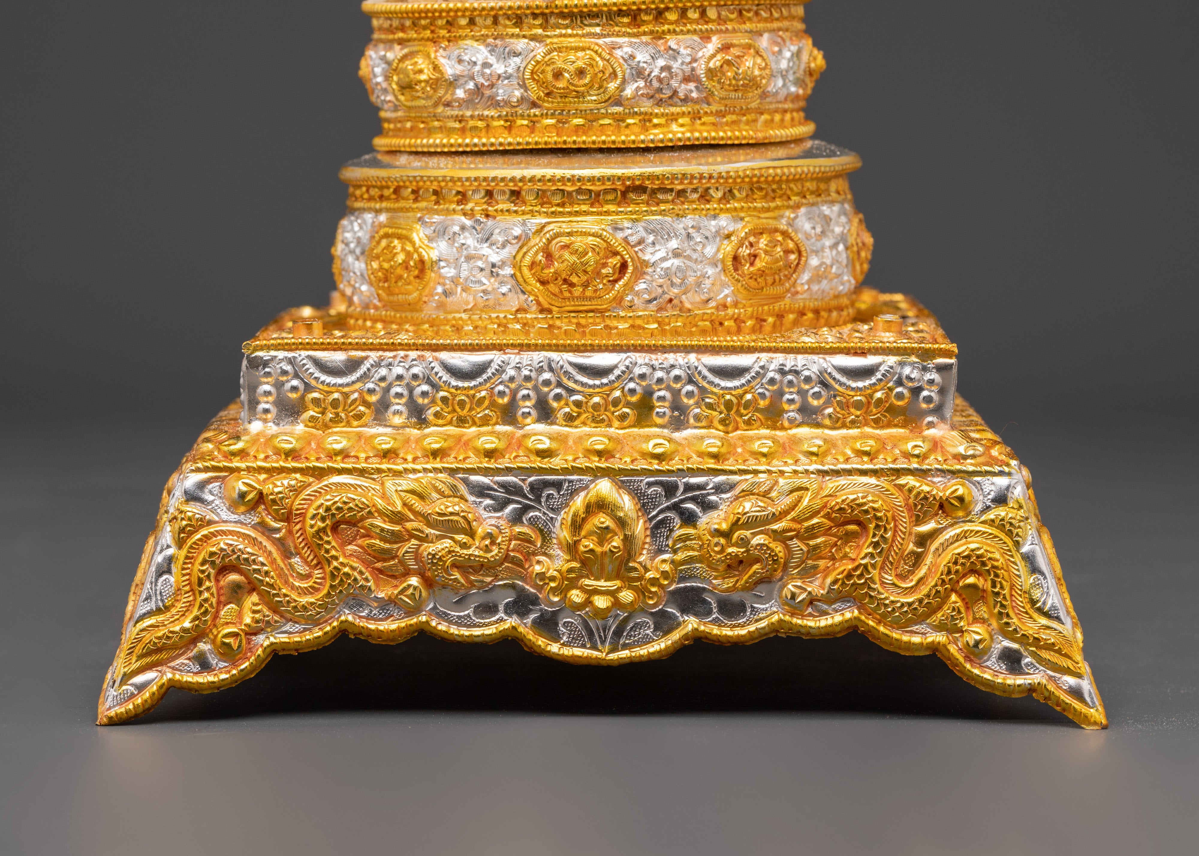 Buddhist Temple Mandala Decor | Gold Silver Plated Copper Spiritual Statue